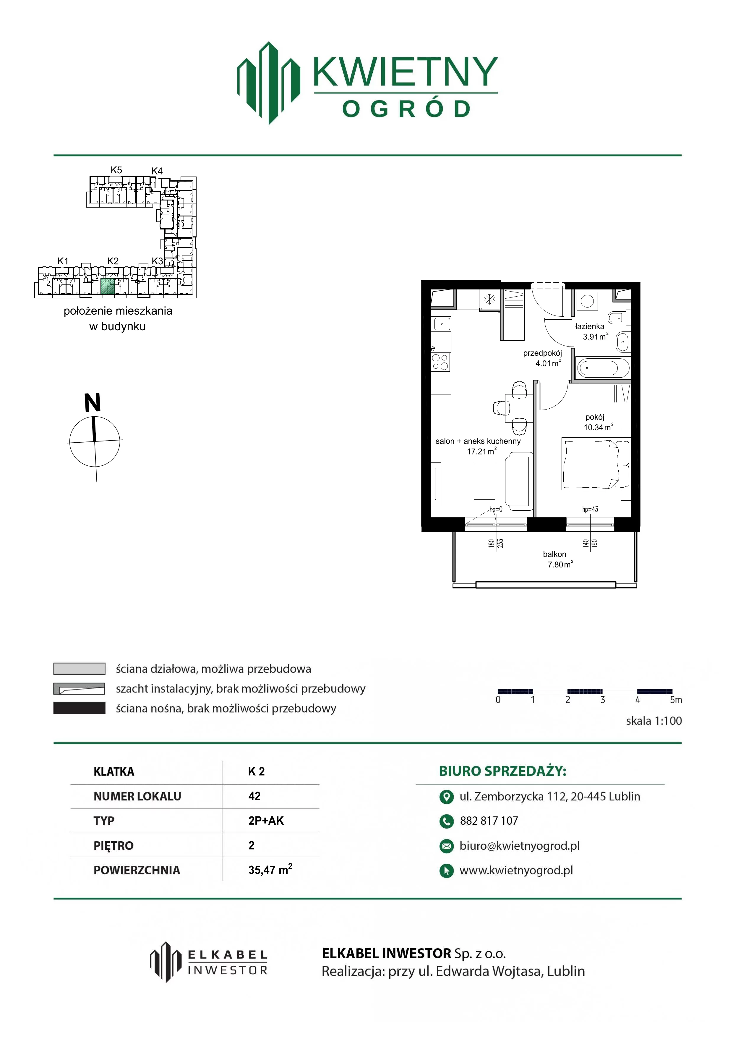 2 pokoje, mieszkanie 35,47 m², piętro 2, oferta nr M42, Kwietny Ogród, Lublin, Czechów Północny, Czechów Północny, ul. Edwarda Wojtasa