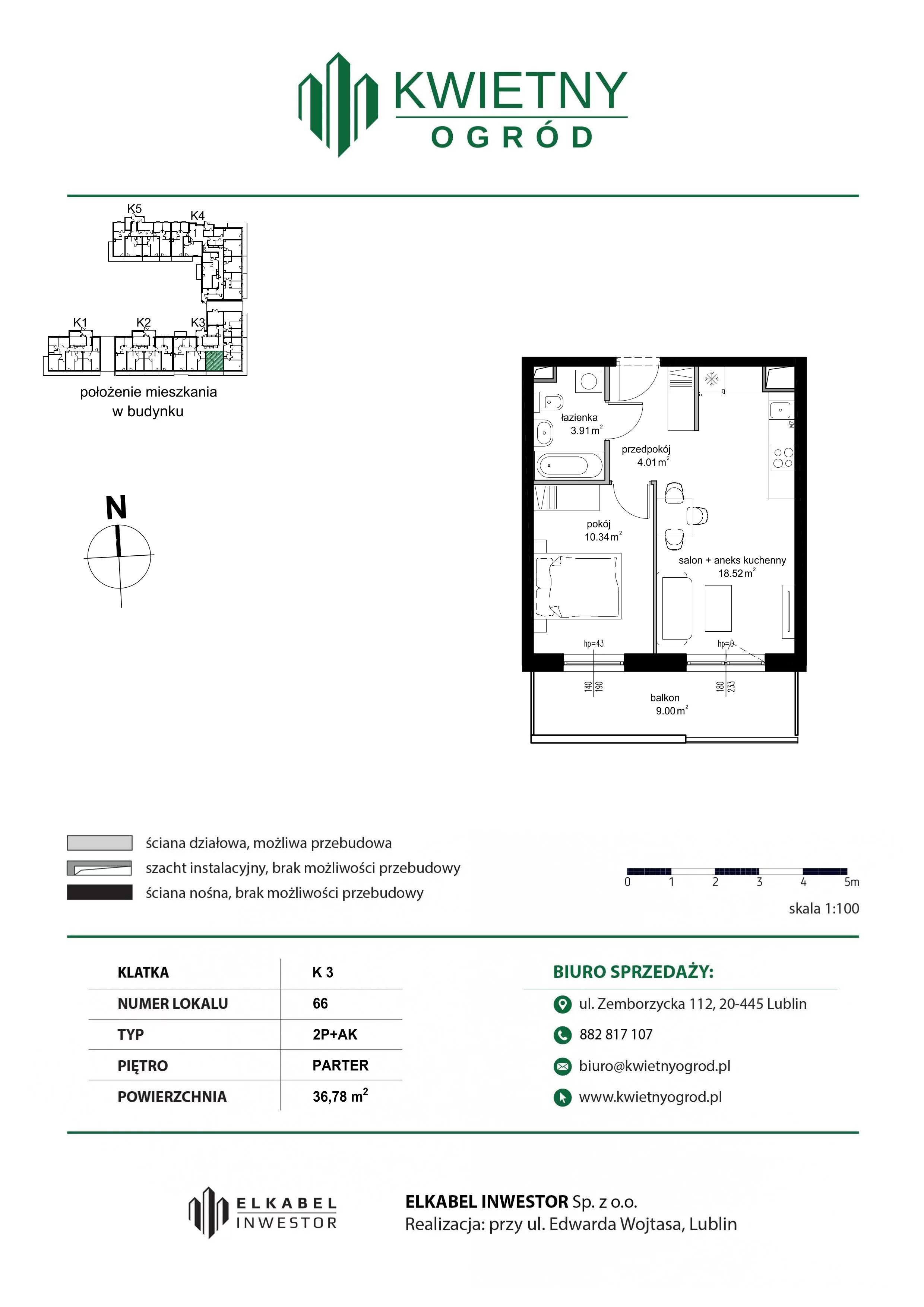 2 pokoje, mieszkanie 36,78 m², parter, oferta nr M66, Kwietny Ogród, Lublin, Czechów Północny, Czechów Północny, ul. Edwarda Wojtasa