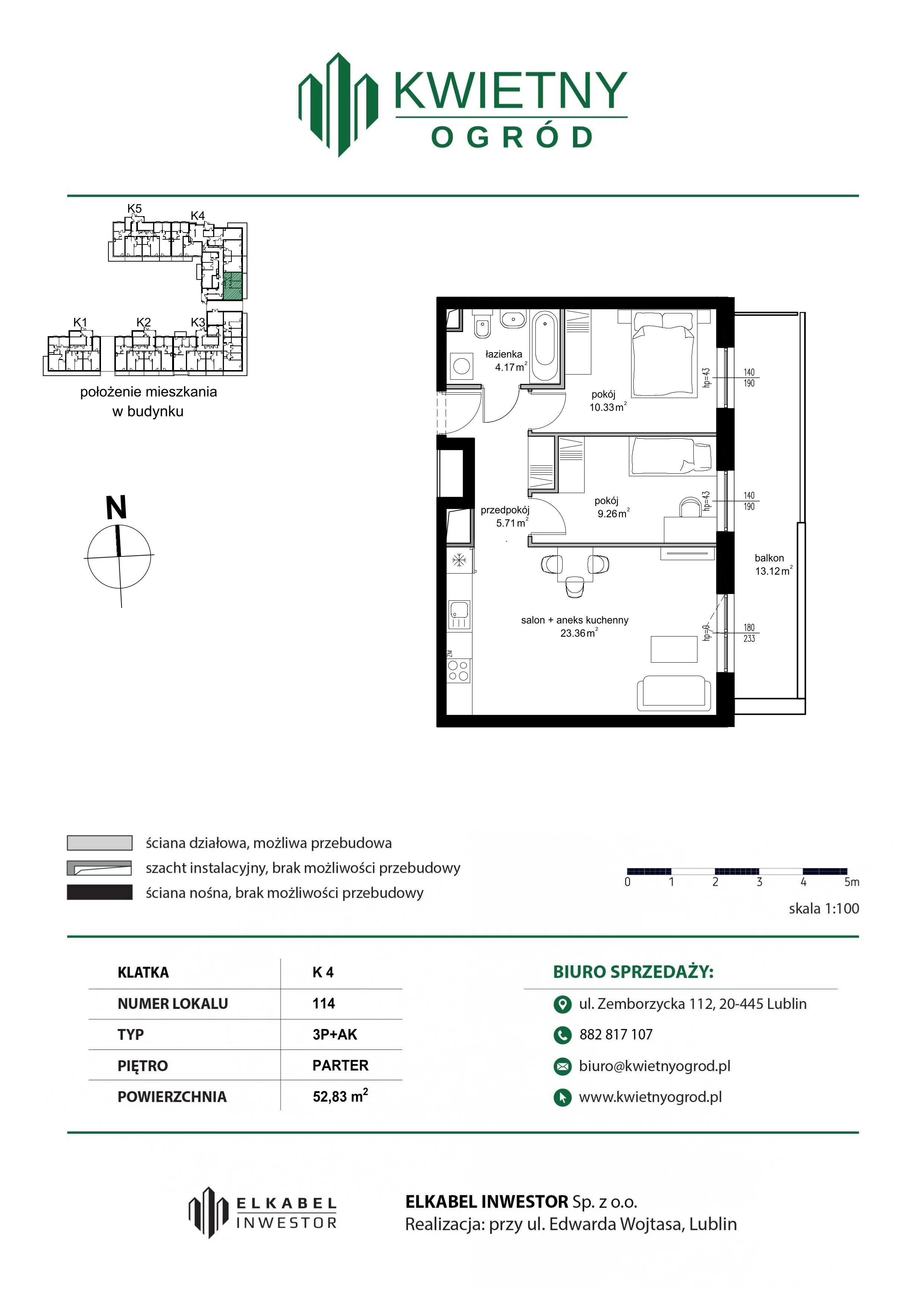 3 pokoje, mieszkanie 52,83 m², parter, oferta nr M114, Kwietny Ogród, Lublin, Czechów Północny, Czechów Północny, ul. Edwarda Wojtasa
