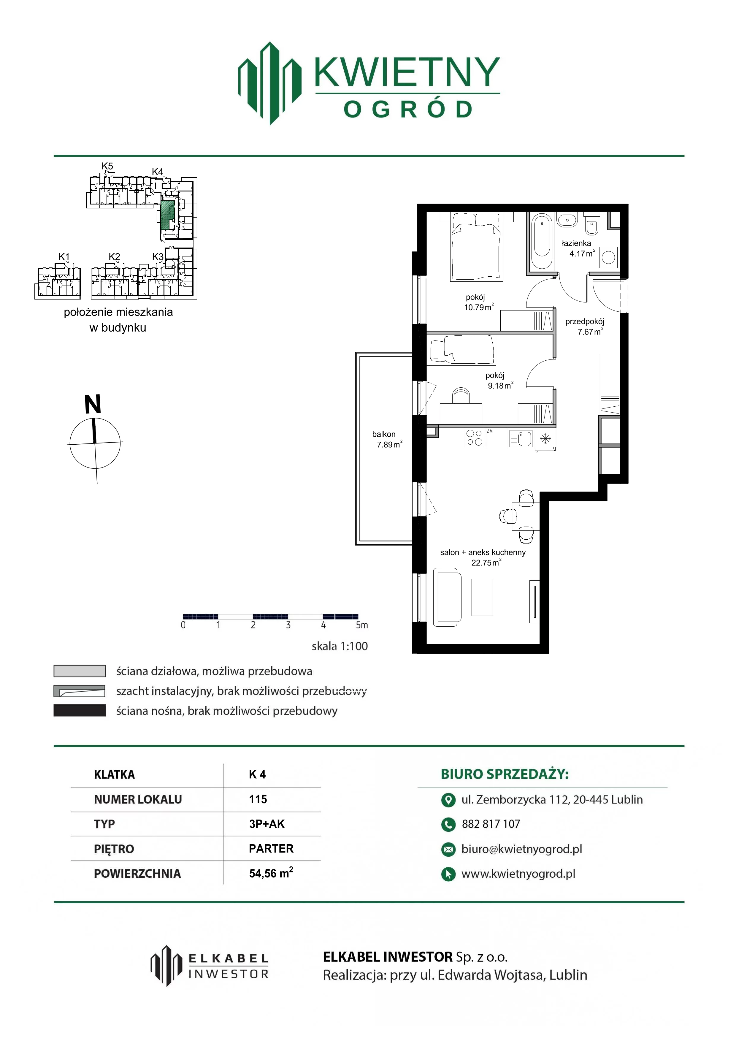3 pokoje, mieszkanie 54,56 m², parter, oferta nr M115, Kwietny Ogród, Lublin, Czechów Północny, Czechów Północny, ul. Edwarda Wojtasa
