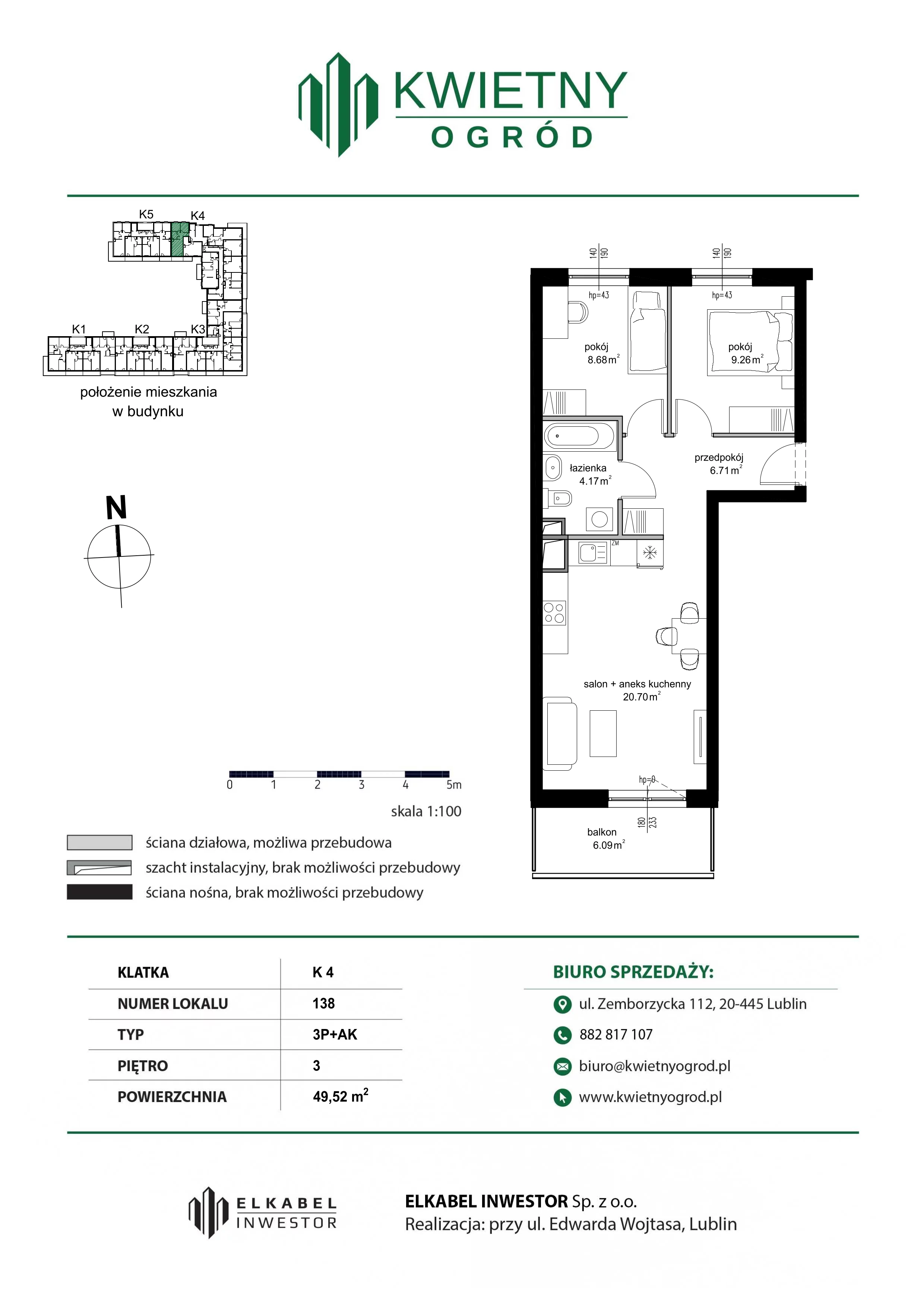 3 pokoje, mieszkanie 49,52 m², piętro 3, oferta nr M138, Kwietny Ogród, Lublin, Czechów Północny, Czechów Północny, ul. Edwarda Wojtasa