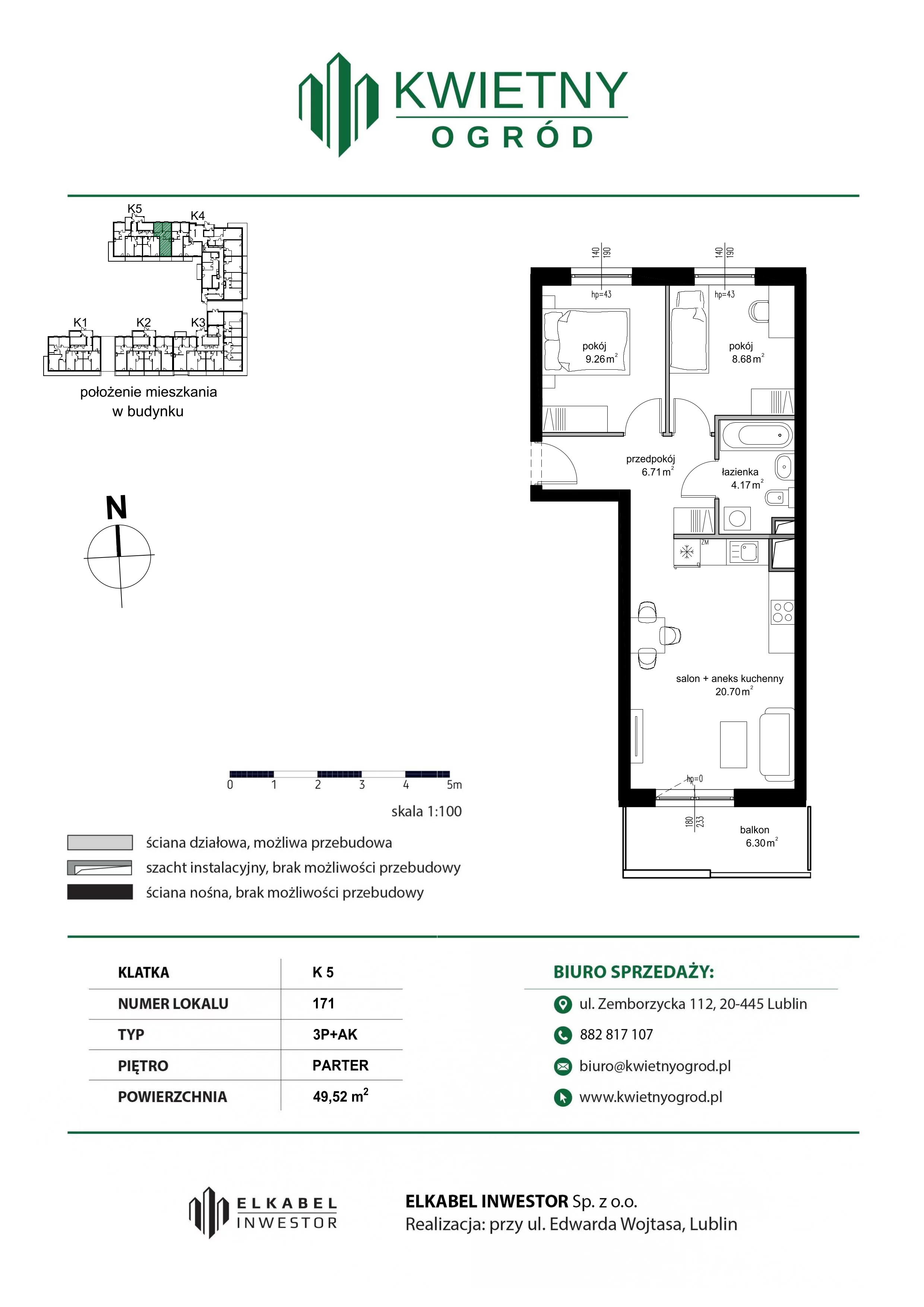 3 pokoje, mieszkanie 49,52 m², parter, oferta nr M171, Kwietny Ogród, Lublin, Czechów Północny, Czechów Północny, ul. Edwarda Wojtasa