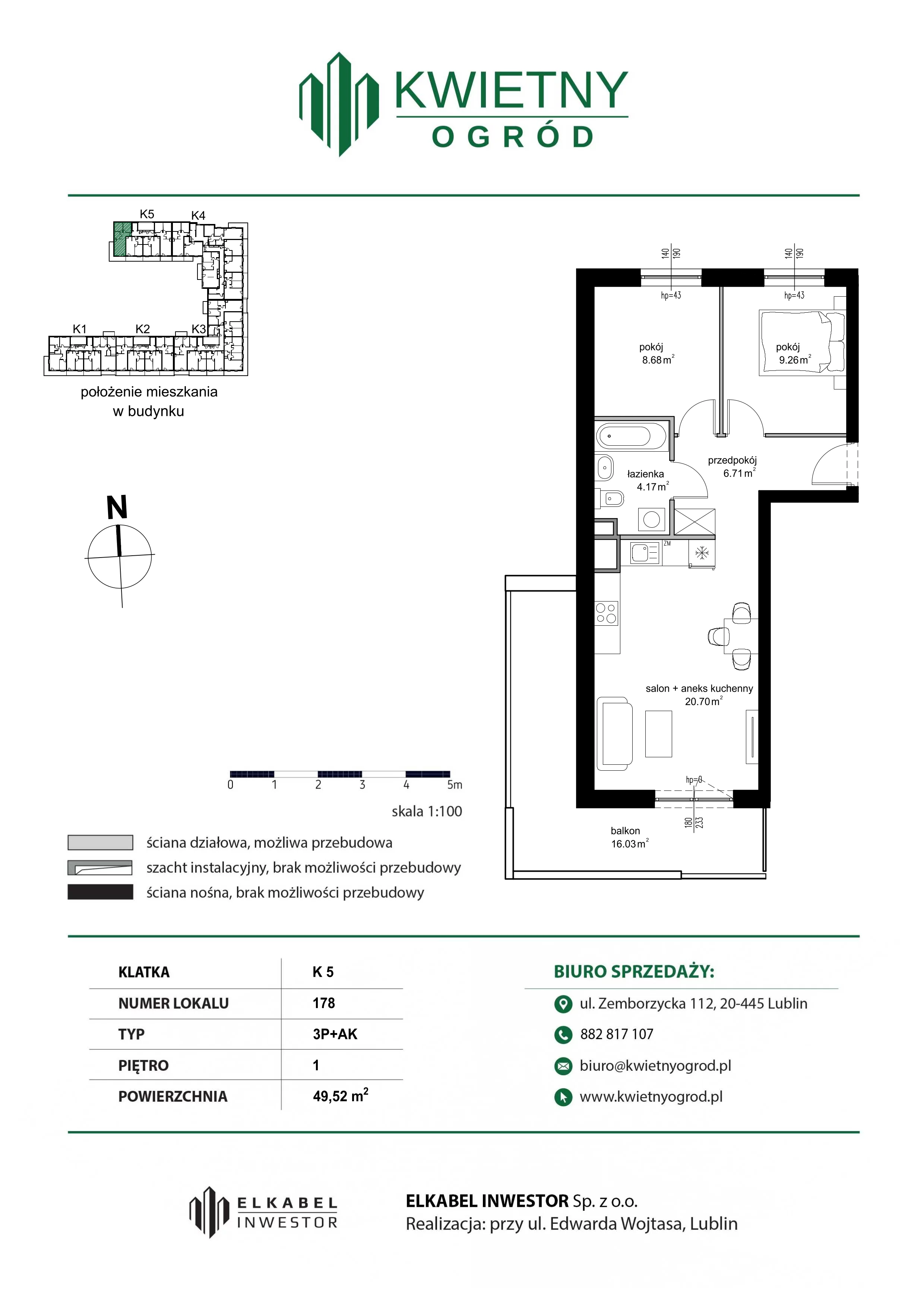 3 pokoje, mieszkanie 49,52 m², piętro 1, oferta nr M178, Kwietny Ogród, Lublin, Czechów Północny, Czechów Północny, ul. Edwarda Wojtasa