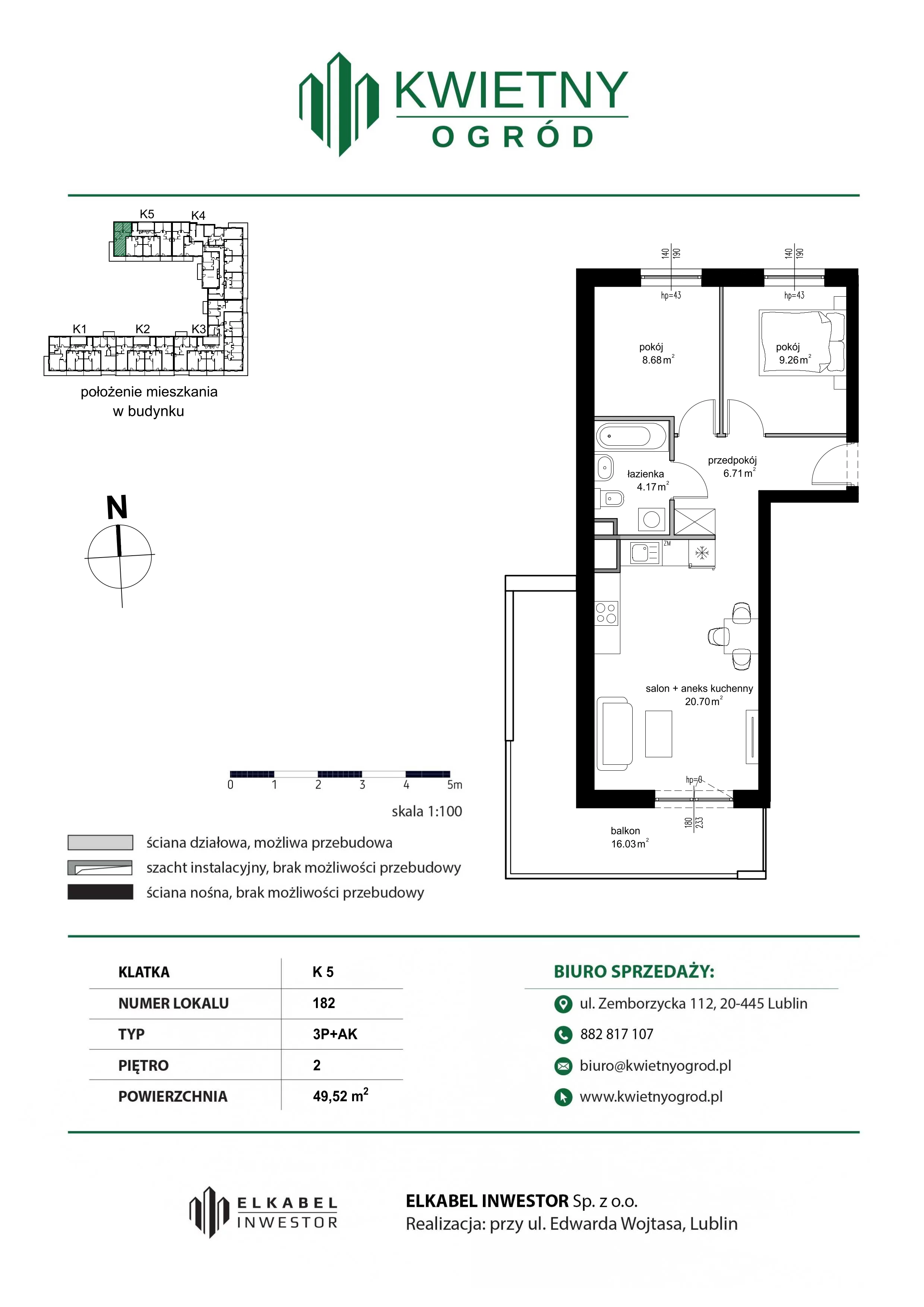 3 pokoje, mieszkanie 49,52 m², piętro 2, oferta nr M182, Kwietny Ogród, Lublin, Czechów Północny, Czechów Północny, ul. Edwarda Wojtasa