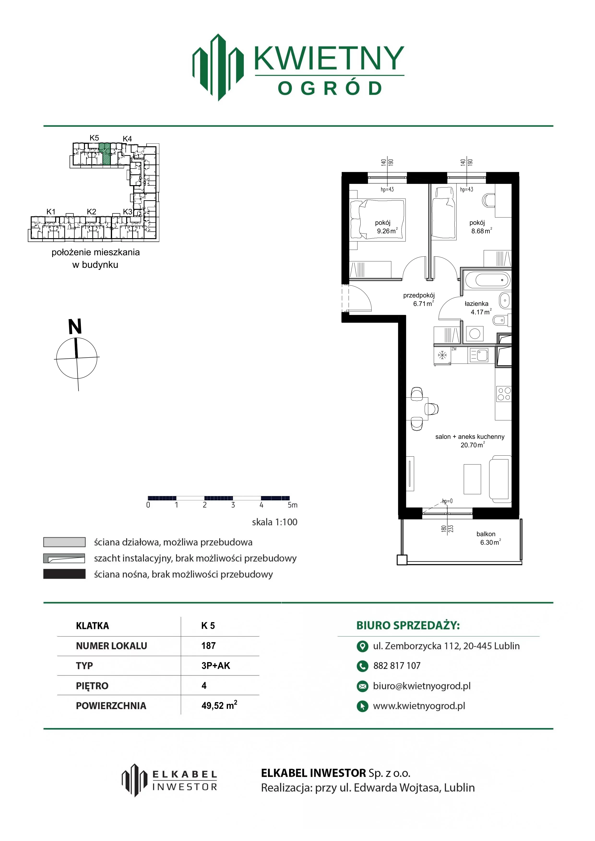 3 pokoje, mieszkanie 49,52 m², piętro 4, oferta nr M187, Kwietny Ogród, Lublin, Czechów Północny, Czechów Północny, ul. Edwarda Wojtasa
