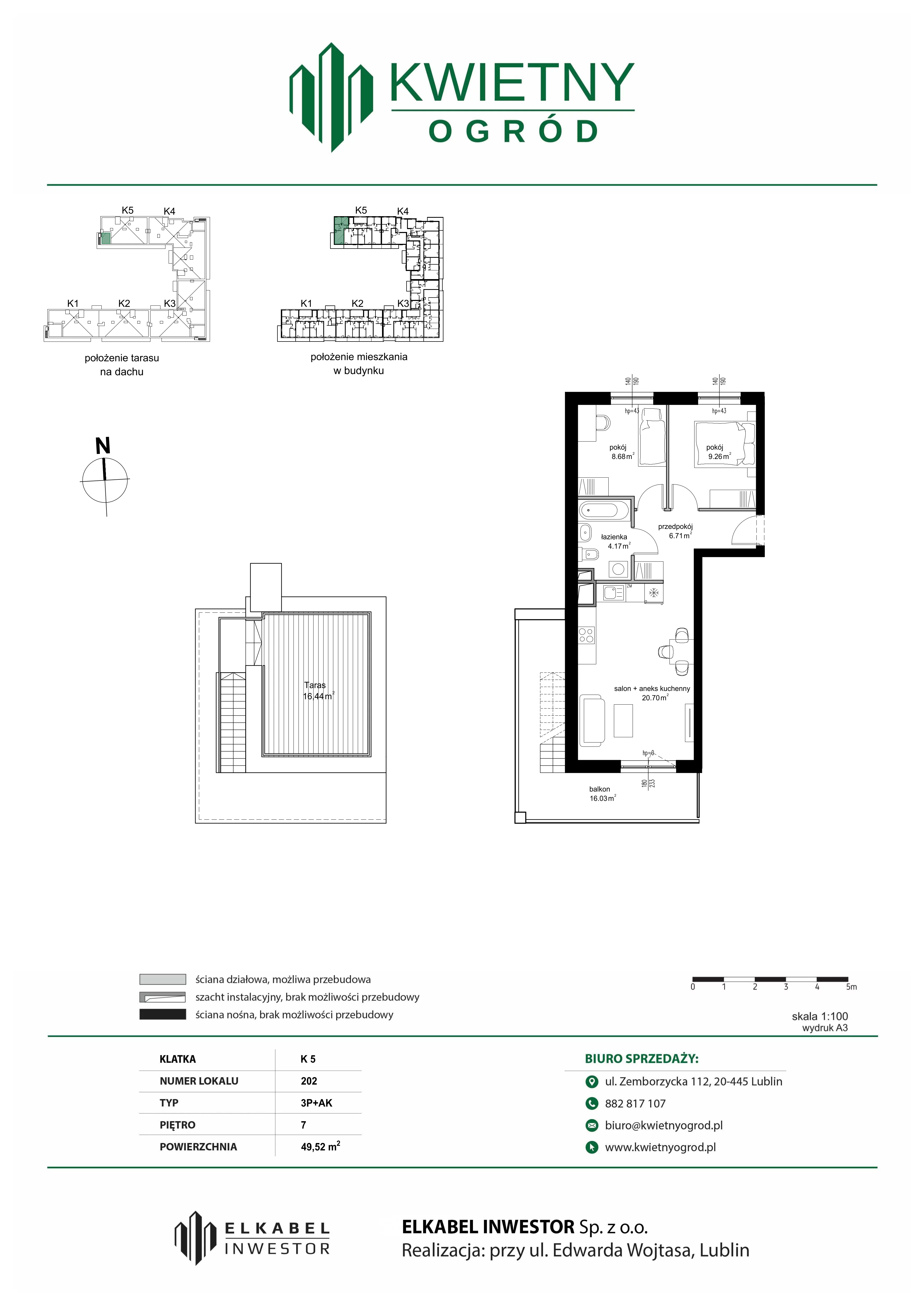 3 pokoje, mieszkanie 49,52 m², piętro 7, oferta nr M202, Kwietny Ogród, Lublin, Czechów Północny, Czechów Północny, ul. Edwarda Wojtasa