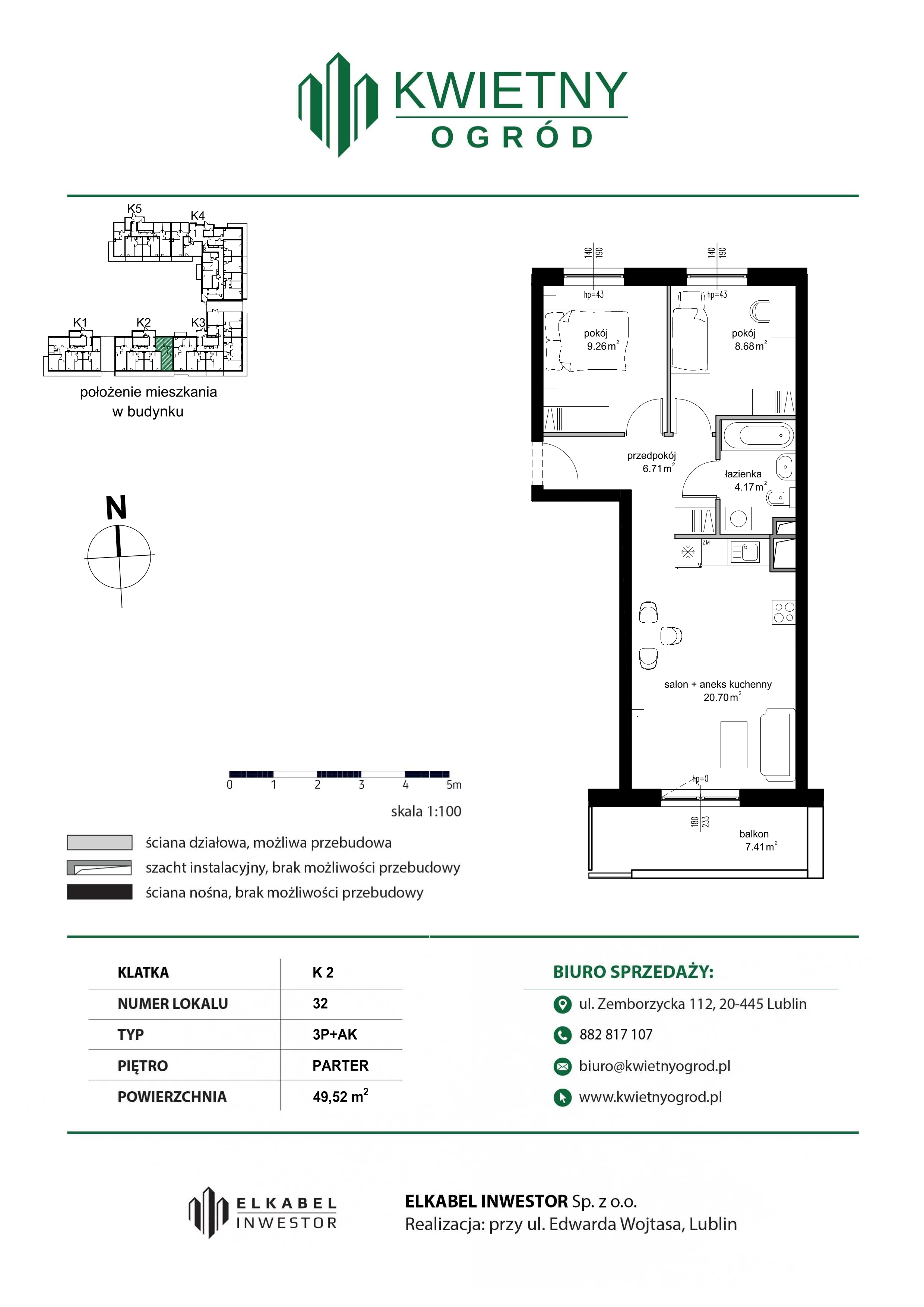 3 pokoje, mieszkanie 49,52 m², parter, oferta nr M32, Kwietny Ogród, Lublin, Czechów Północny, Czechów Północny, ul. Edwarda Wojtasa