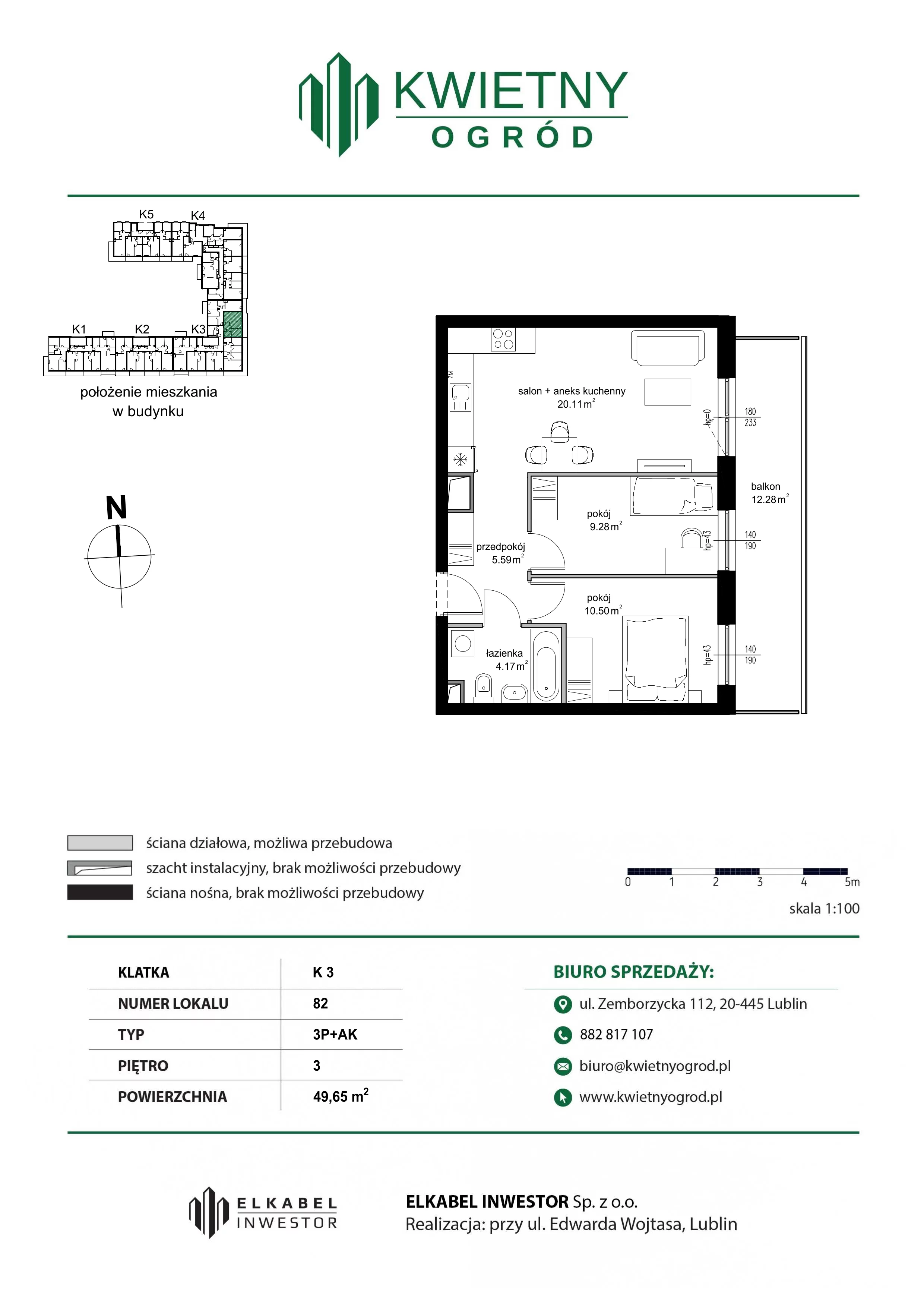 3 pokoje, mieszkanie 49,65 m², piętro 3, oferta nr M82, Kwietny Ogród, Lublin, Czechów Północny, Czechów Północny, ul. Edwarda Wojtasa