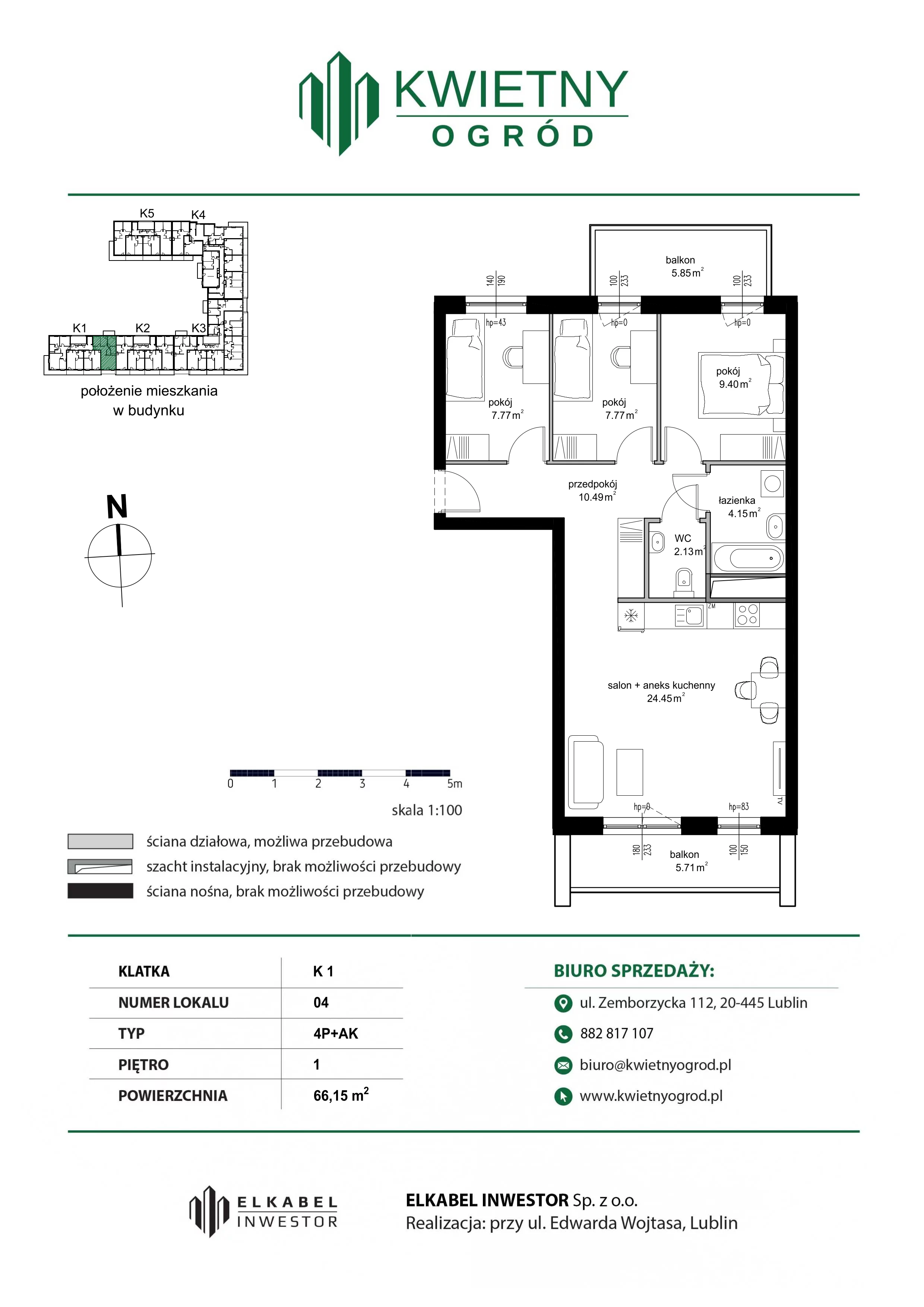 4 pokoje, mieszkanie 66,15 m², piętro 1, oferta nr M04, Kwietny Ogród, Lublin, Czechów Północny, Czechów Północny, ul. Edwarda Wojtasa