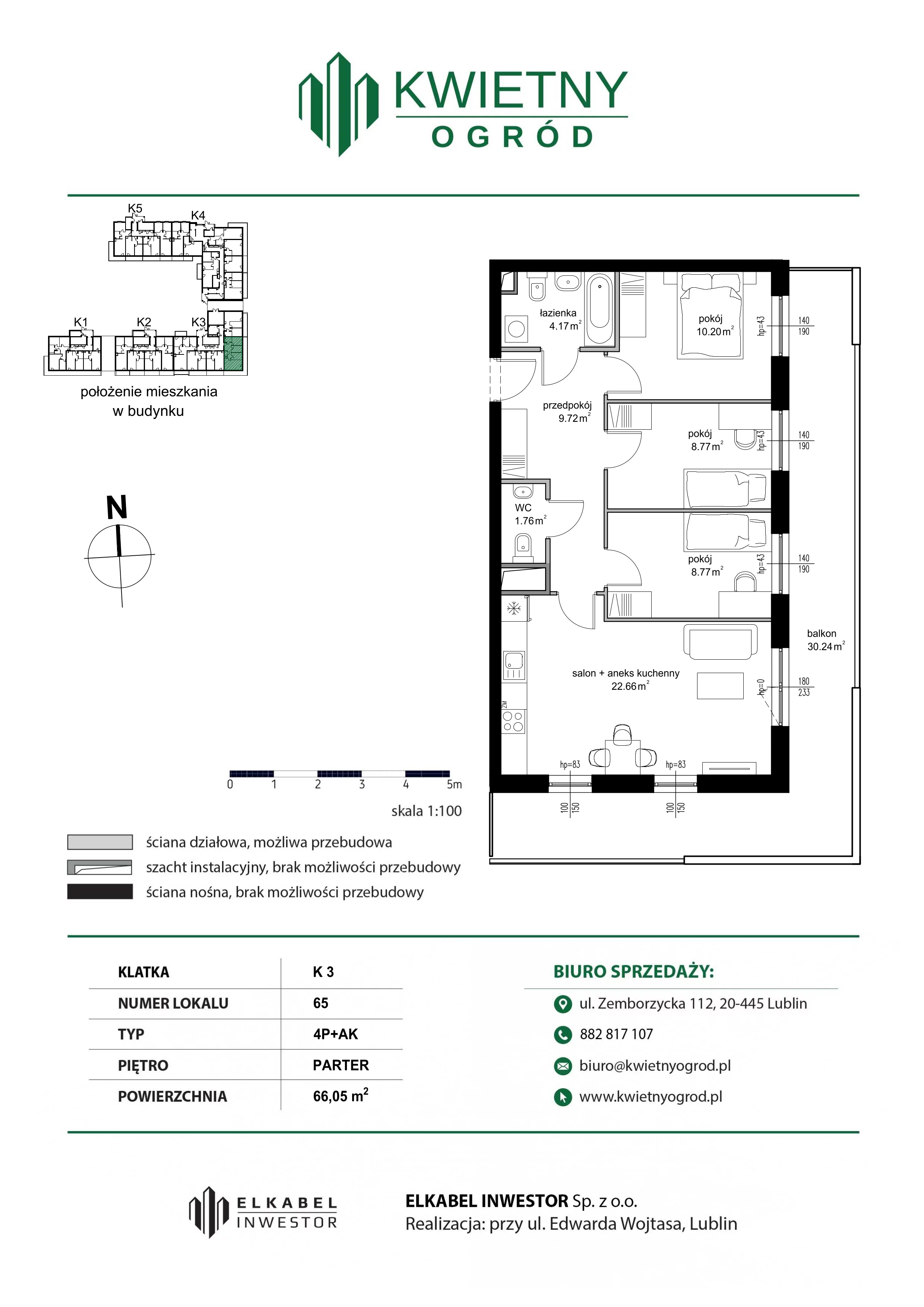 4 pokoje, mieszkanie 66,05 m², parter, oferta nr M65, Kwietny Ogród, Lublin, Czechów Północny, Czechów Północny, ul. Edwarda Wojtasa