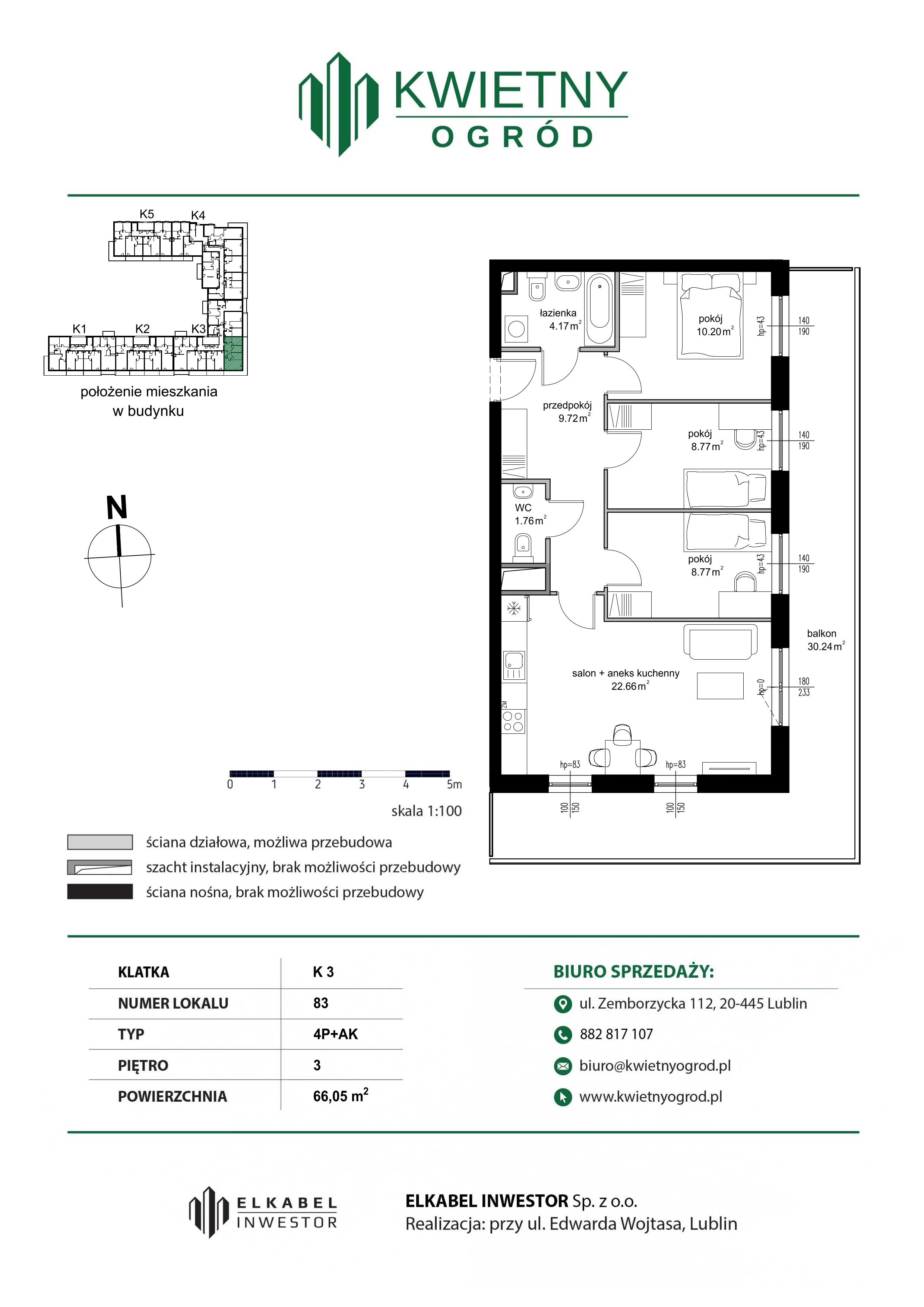 4 pokoje, mieszkanie 66,05 m², piętro 3, oferta nr M83, Kwietny Ogród, Lublin, Czechów Północny, Czechów Północny, ul. Edwarda Wojtasa