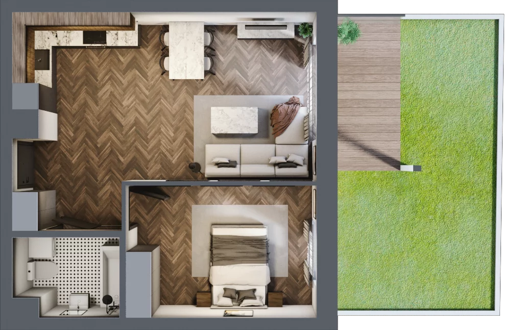 2 pokoje, mieszkanie 46,59 m², parter, oferta nr 28A, Osiedle Farbiarska, Tomaszów Mazowiecki, ul. Farbiarska 28, 32, 34