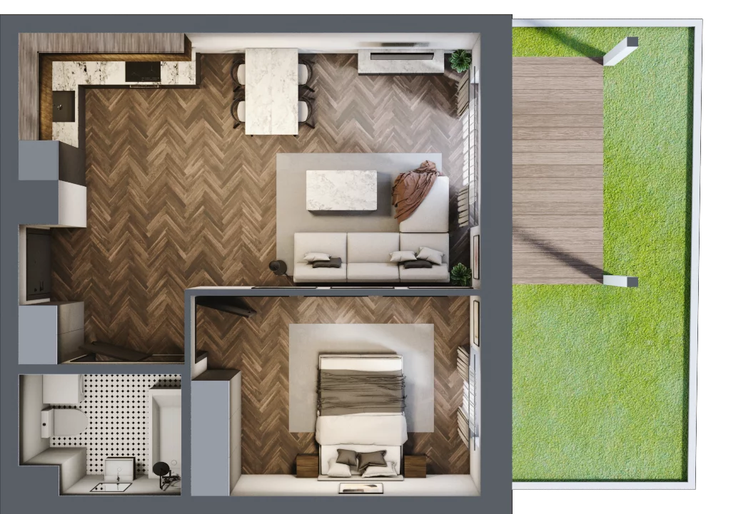 2 pokoje, mieszkanie 46,55 m², parter, oferta nr 57A, Osiedle Farbiarska, Tomaszów Mazowiecki, ul. Farbiarska 28, 32, 34