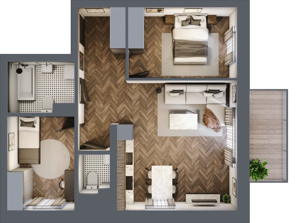 3 pokoje, mieszkanie 59,02 m², piętro 1, oferta nr 36A, Osiedle Farbiarska, Tomaszów Mazowiecki, ul. Farbiarska 28, 32, 34