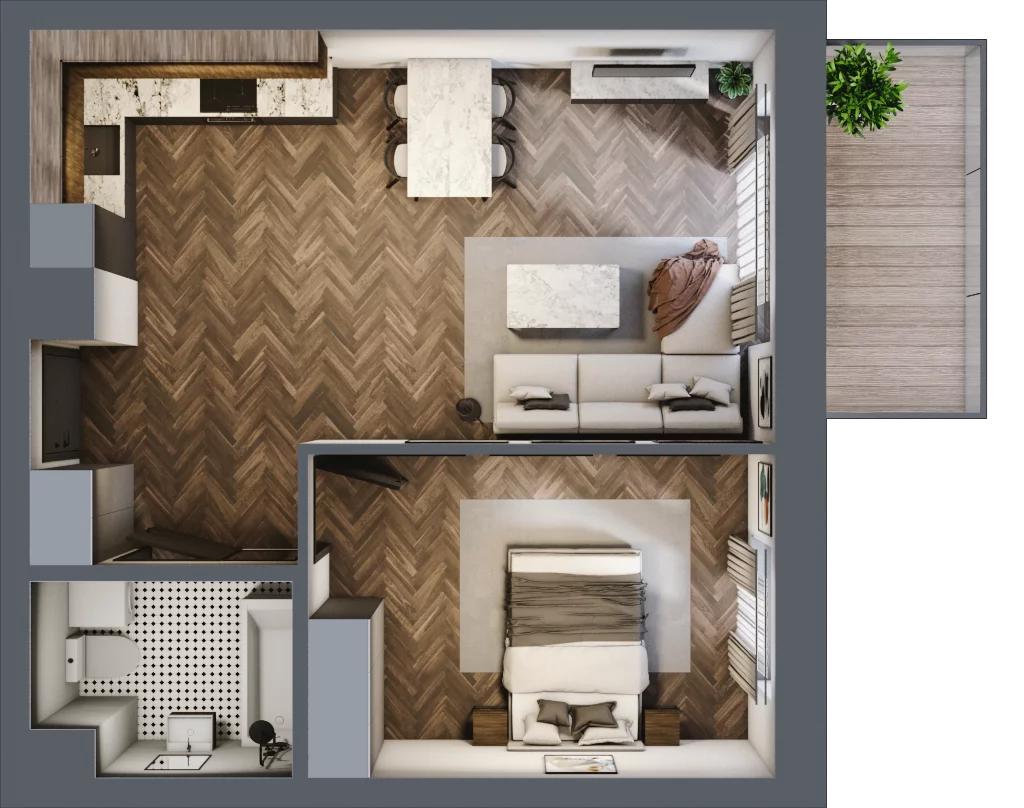 2 pokoje, mieszkanie 46,59 m², piętro 4, oferta nr 52A, Osiedle Farbiarska, Tomaszów Mazowiecki, ul. Farbiarska 28, 32, 34