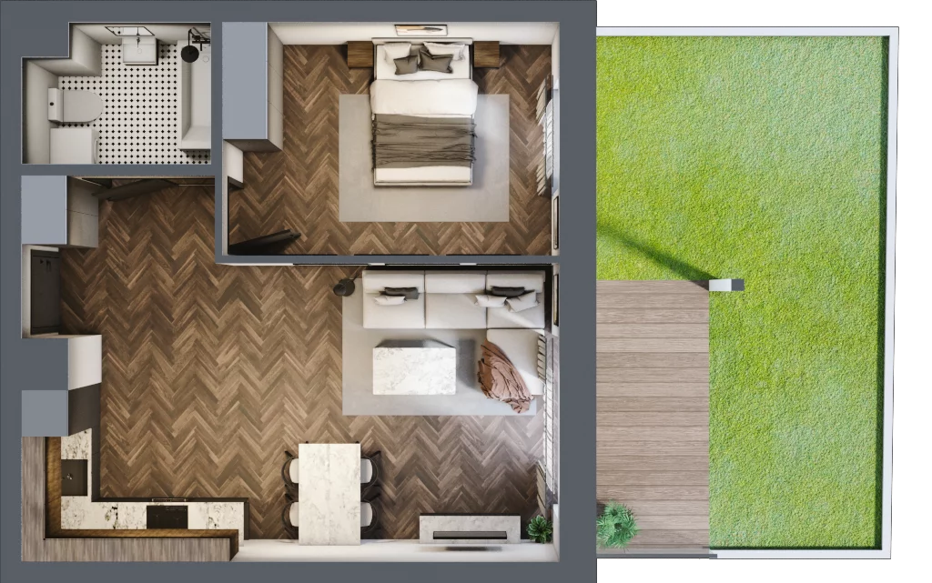 2 pokoje, mieszkanie 46,59 m², parter, oferta nr 27A, Osiedle Farbiarska, Tomaszów Mazowiecki, ul. Farbiarska 28, 32, 34