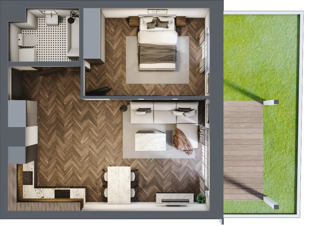 2 pokoje, mieszkanie 46,55 m², parter, oferta nr 58A, Osiedle Farbiarska, Tomaszów Mazowiecki, ul. Farbiarska 28, 32, 34