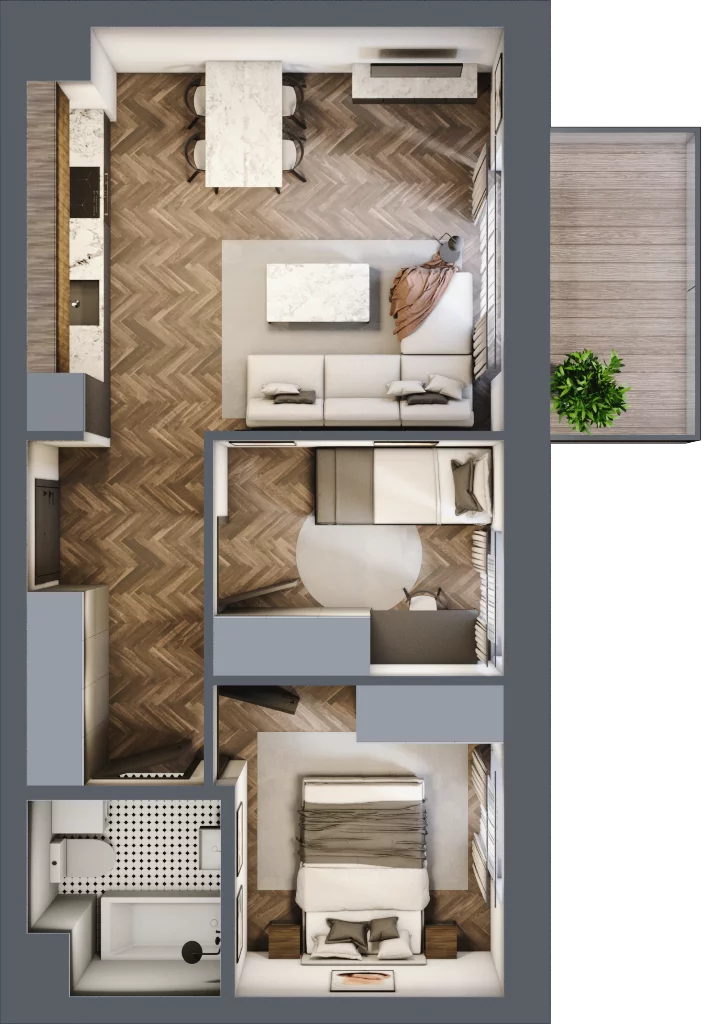 3 pokoje, mieszkanie 46,84 m², piętro 3, oferta nr 75B, Osiedle Farbiarska, Tomaszów Mazowiecki, ul. Farbiarska 28, 32, 34
