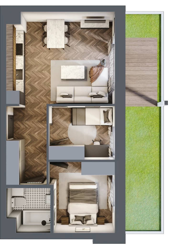 3 pokoje, mieszkanie 46,84 m², parter, oferta nr 54B, Osiedle Farbiarska, Tomaszów Mazowiecki, ul. Farbiarska 28, 32, 34