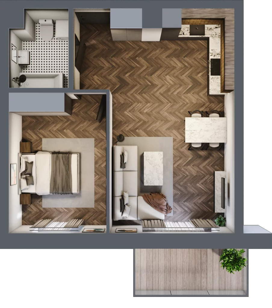 2 pokoje, mieszkanie 46,55 m², piętro 3, oferta nr 42B, Osiedle Farbiarska, Tomaszów Mazowiecki, ul. Farbiarska 28, 32, 34