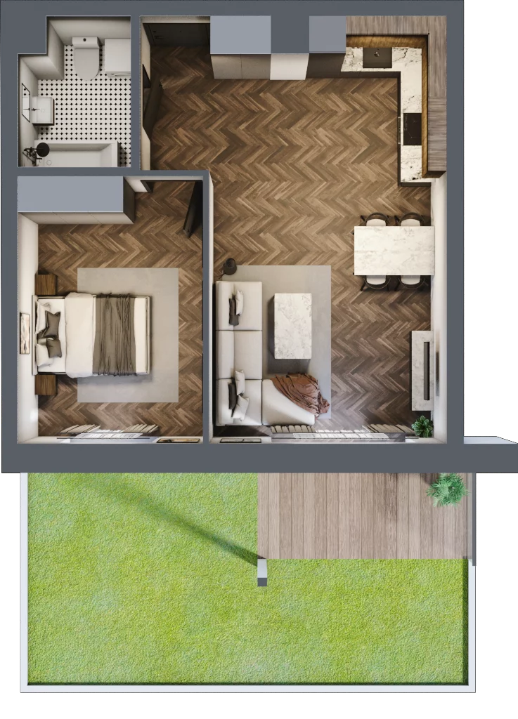 2 pokoje, mieszkanie 46,55 m², parter, oferta nr 27B, Osiedle Farbiarska, Tomaszów Mazowiecki, ul. Farbiarska 28, 32, 34