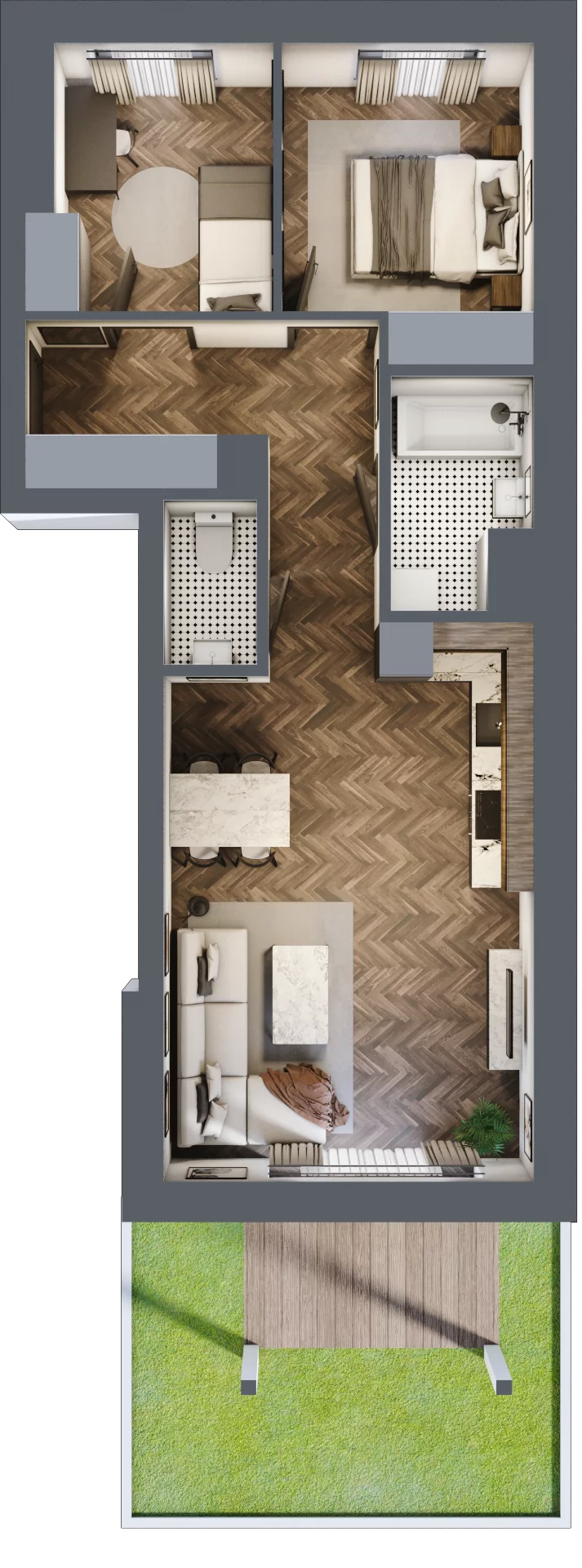 3 pokoje, mieszkanie 55,72 m², parter, oferta nr 1C, Osiedle Farbiarska, Tomaszów Mazowiecki, ul. Farbiarska 28, 32, 34