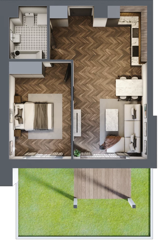 2 pokoje, mieszkanie 47,73 m², parter, oferta nr 3C, Osiedle Farbiarska, Tomaszów Mazowiecki, ul. Farbiarska 28, 32, 34