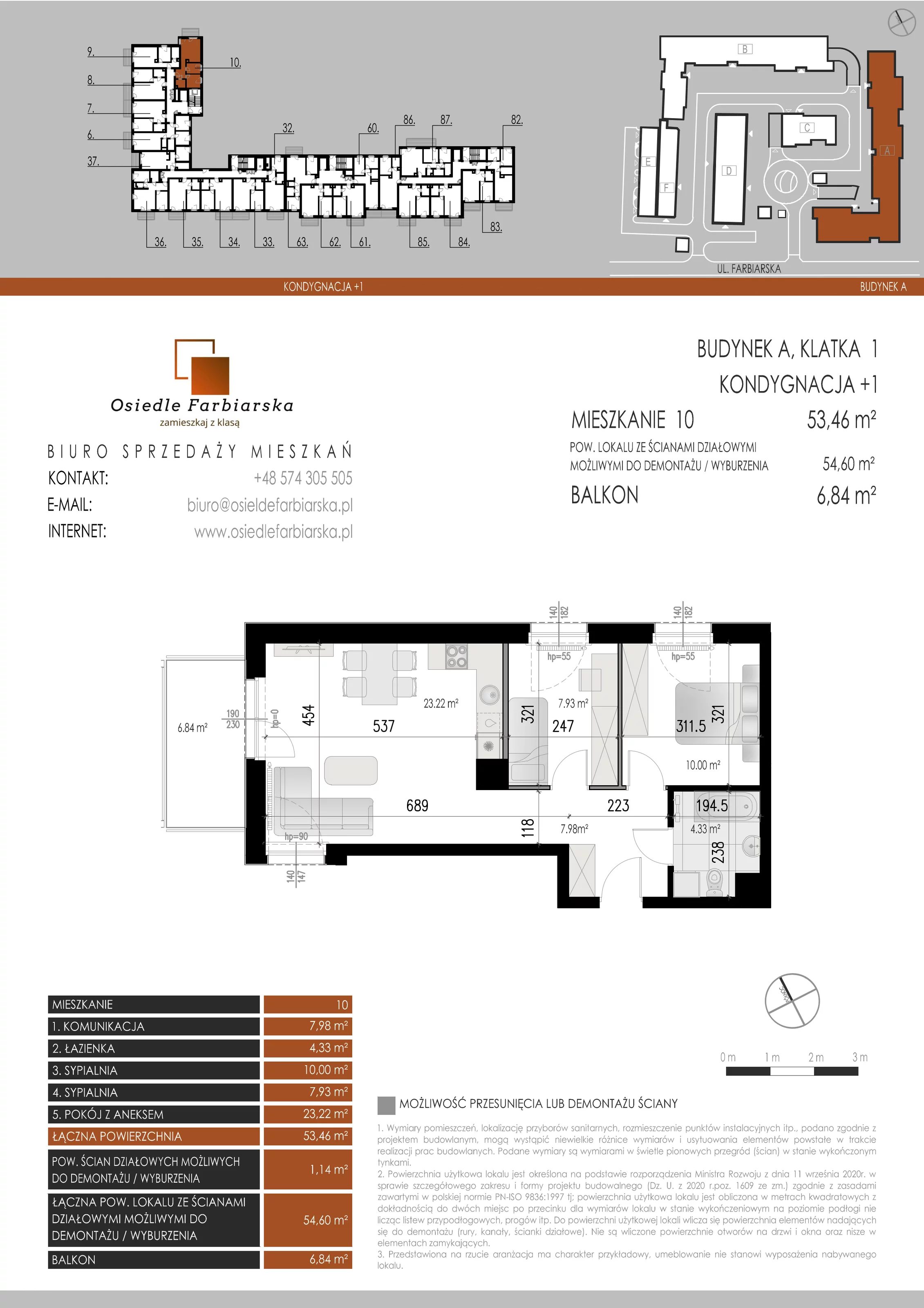 3 pokoje, mieszkanie 53,46 m², piętro 1, oferta nr A10, Osiedle Farbiarska, Tomaszów Mazowiecki, ul. Farbiarska 28, 32, 34