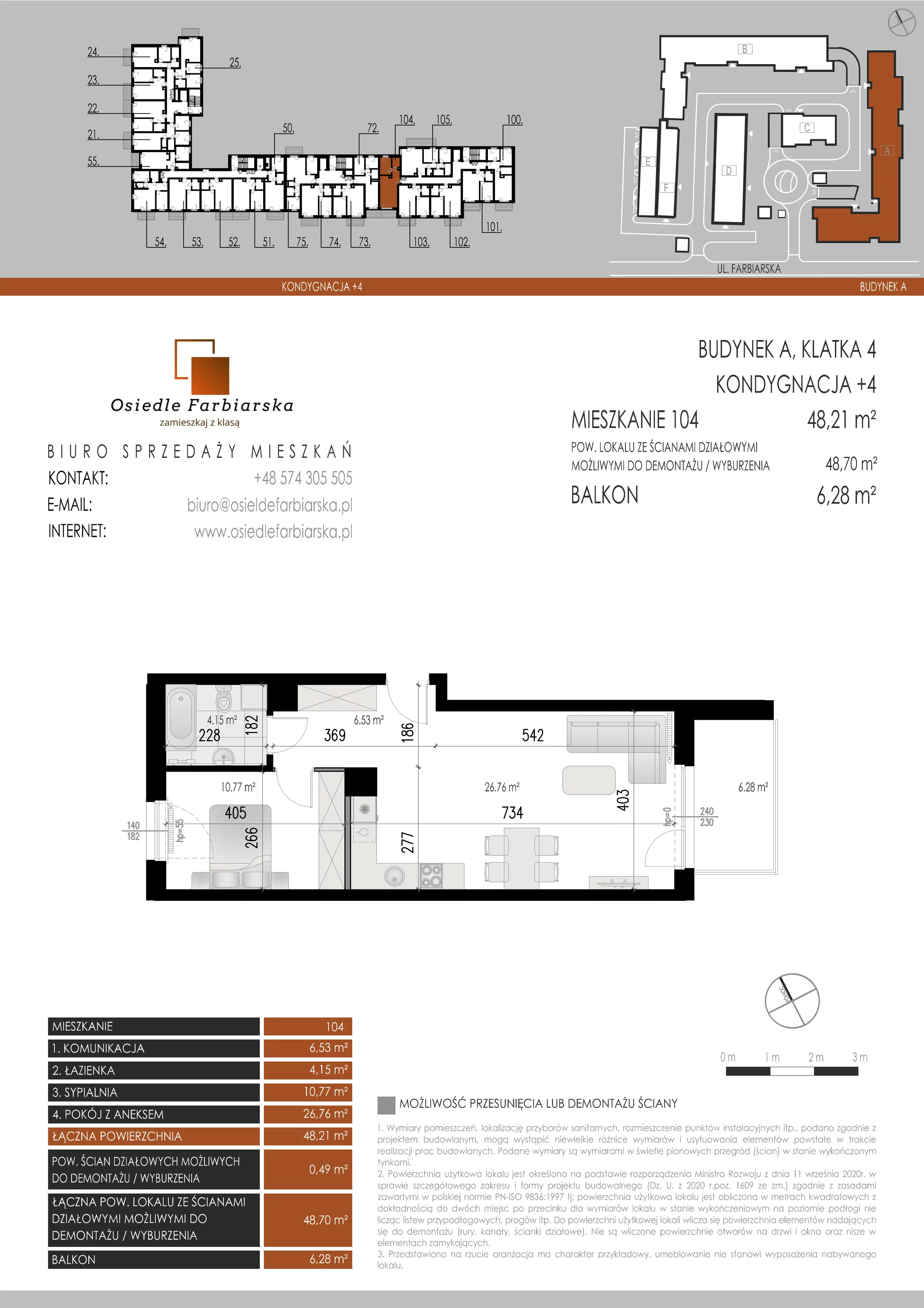 2 pokoje, mieszkanie 48,21 m², piętro 4, oferta nr A104, Osiedle Farbiarska, Tomaszów Mazowiecki, ul. Farbiarska 28, 32, 34