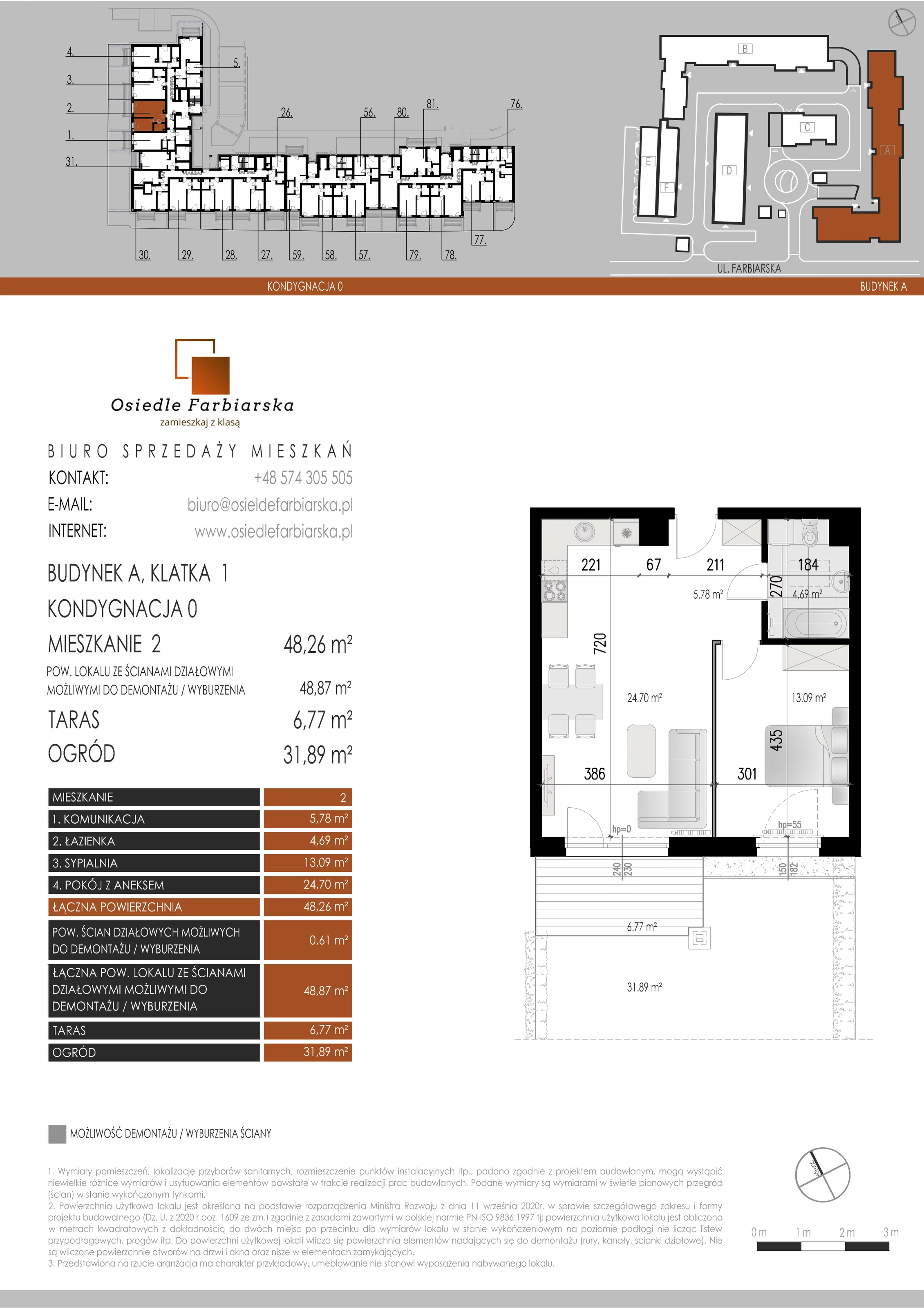 2 pokoje, mieszkanie 48,26 m², parter, oferta nr A2, Osiedle Farbiarska, Tomaszów Mazowiecki, ul. Farbiarska 28, 32, 34