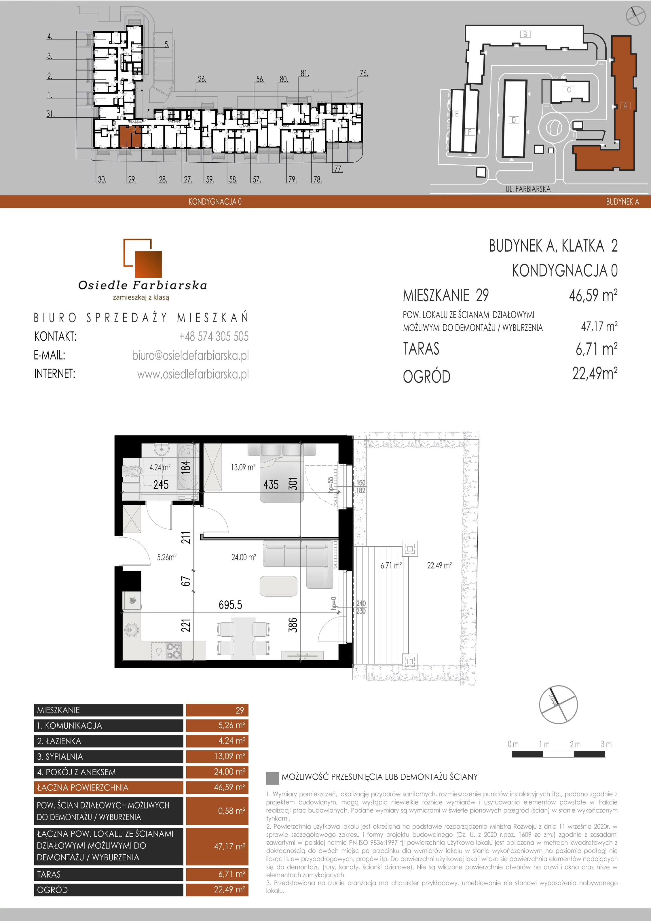 2 pokoje, mieszkanie 46,59 m², parter, oferta nr A29, Osiedle Farbiarska, Tomaszów Mazowiecki, ul. Farbiarska 28, 32, 34