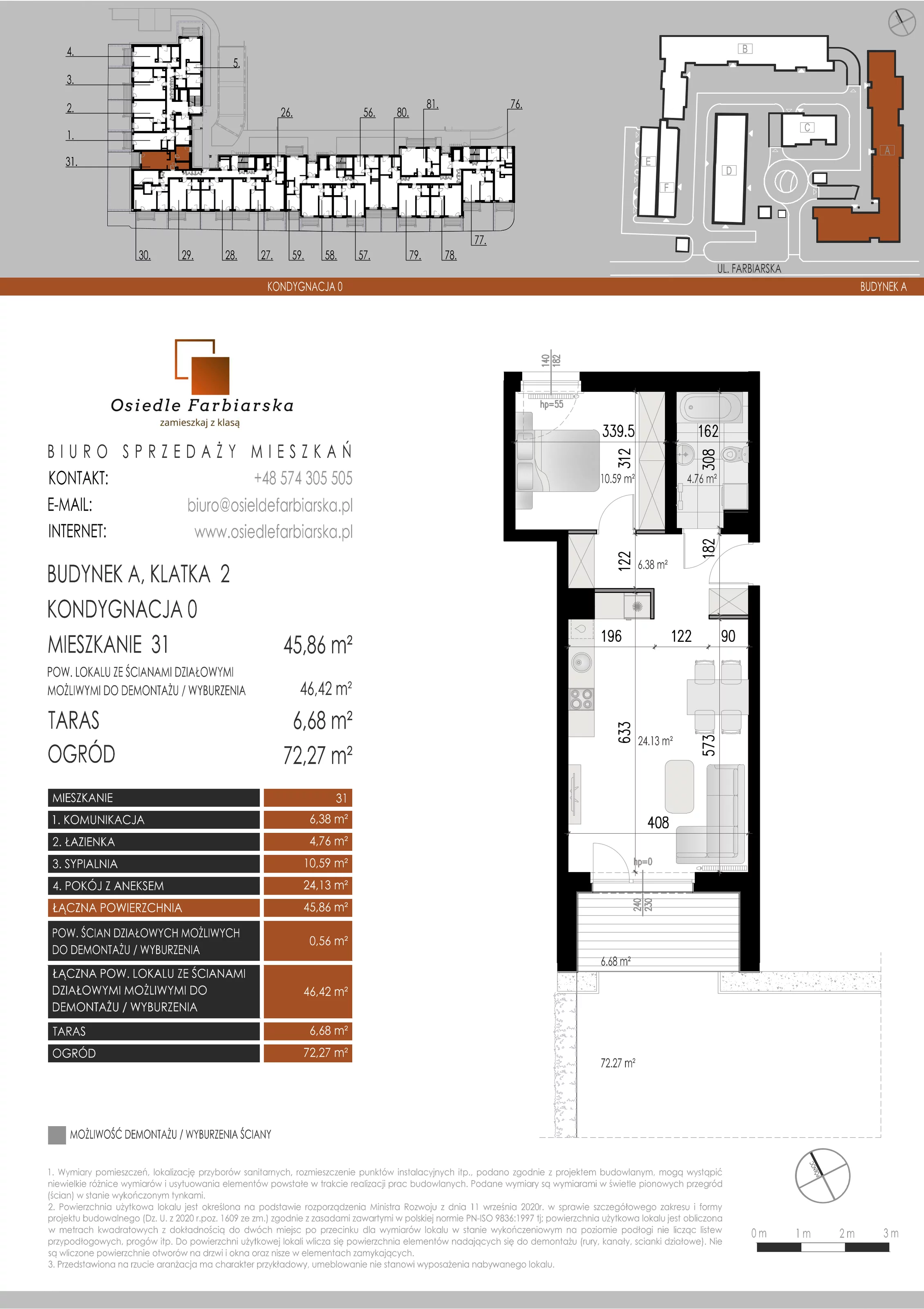 2 pokoje, mieszkanie 45,86 m², parter, oferta nr A31, Osiedle Farbiarska, Tomaszów Mazowiecki, ul. Farbiarska 28, 32, 34