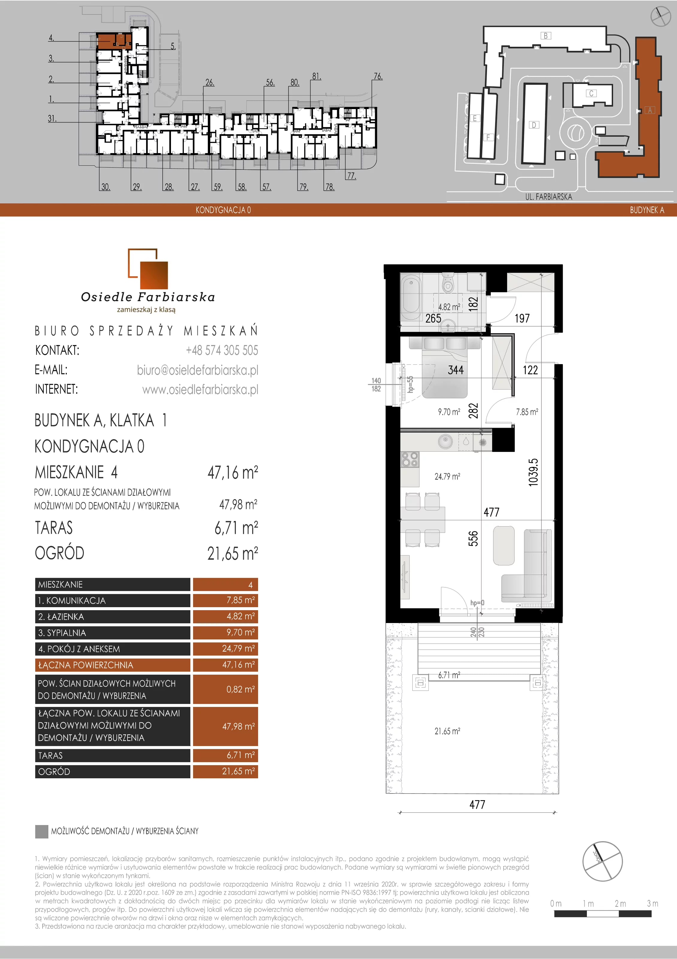 2 pokoje, mieszkanie 47,16 m², parter, oferta nr A4, Osiedle Farbiarska, Tomaszów Mazowiecki, ul. Farbiarska 28, 32, 34