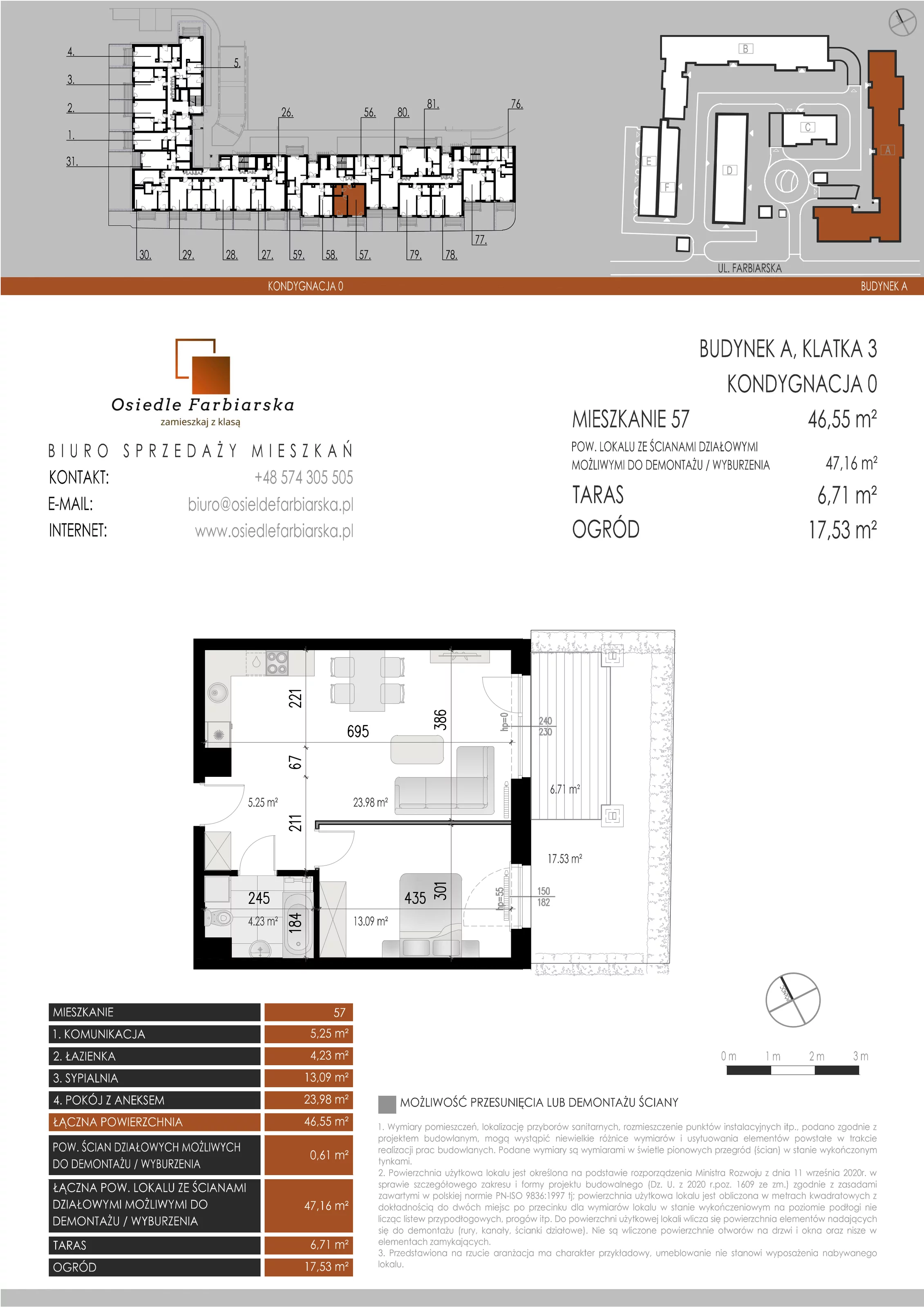 2 pokoje, mieszkanie 46,55 m², parter, oferta nr A57, Osiedle Farbiarska, Tomaszów Mazowiecki, ul. Farbiarska 28, 32, 34