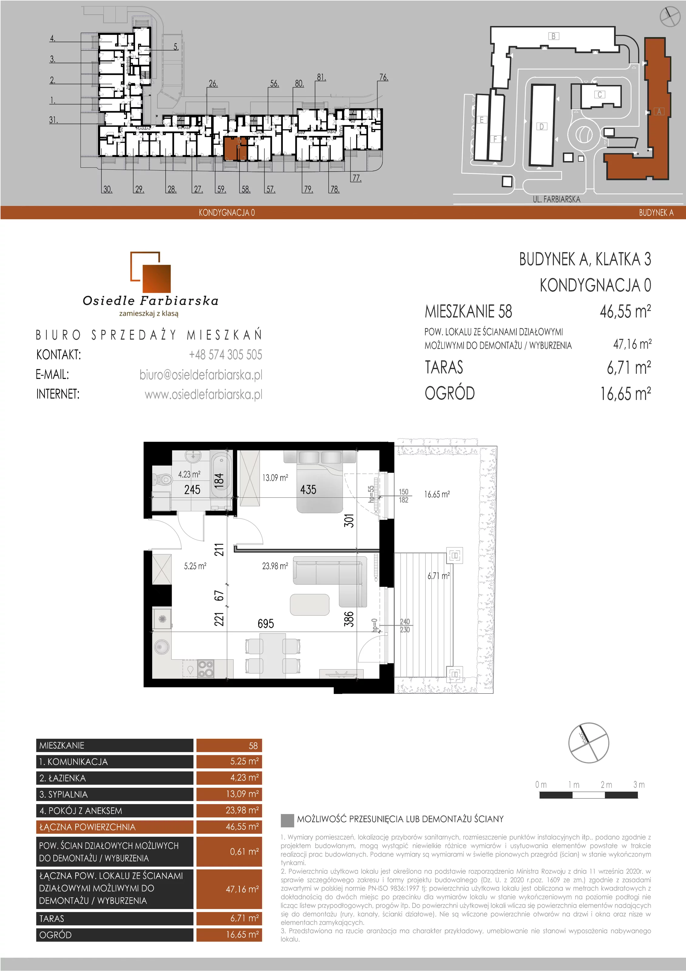 2 pokoje, mieszkanie 46,55 m², parter, oferta nr A58, Osiedle Farbiarska, Tomaszów Mazowiecki, ul. Farbiarska 28, 32, 34