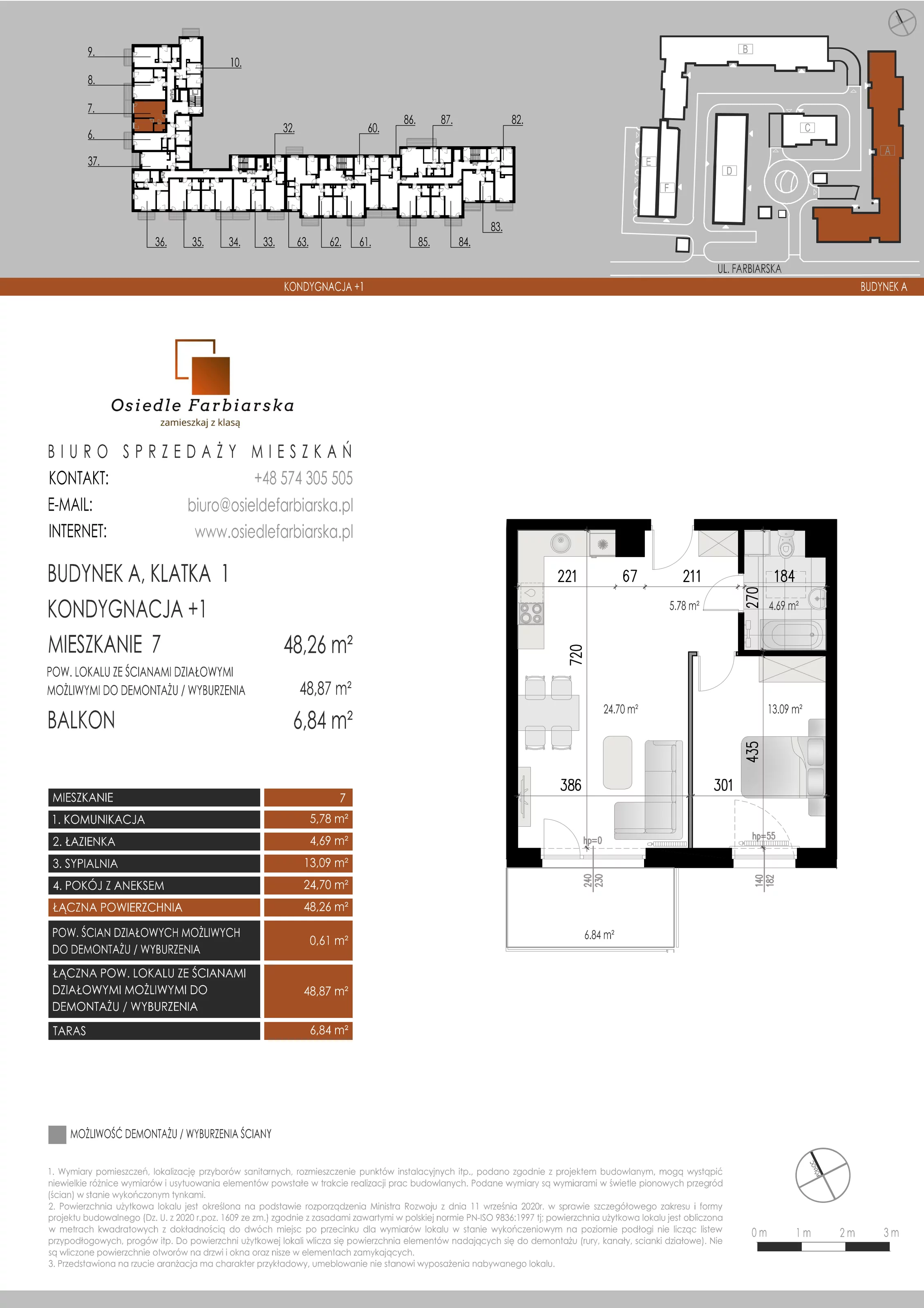 2 pokoje, mieszkanie 48,26 m², piętro 1, oferta nr A7, Osiedle Farbiarska, Tomaszów Mazowiecki, ul. Farbiarska 28, 32, 34