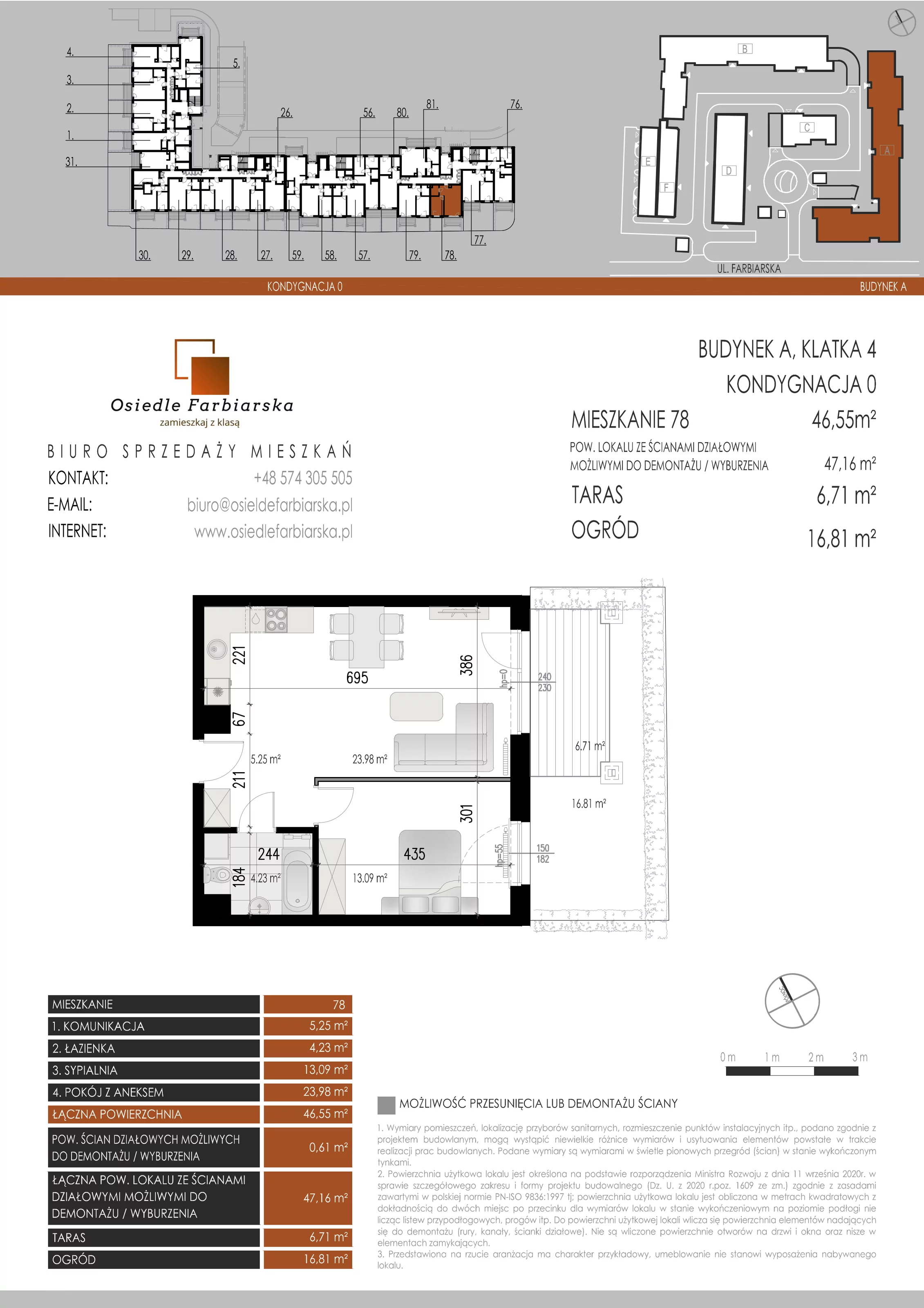 2 pokoje, mieszkanie 46,55 m², parter, oferta nr A78, Osiedle Farbiarska, Tomaszów Mazowiecki, ul. Farbiarska 28, 32, 34