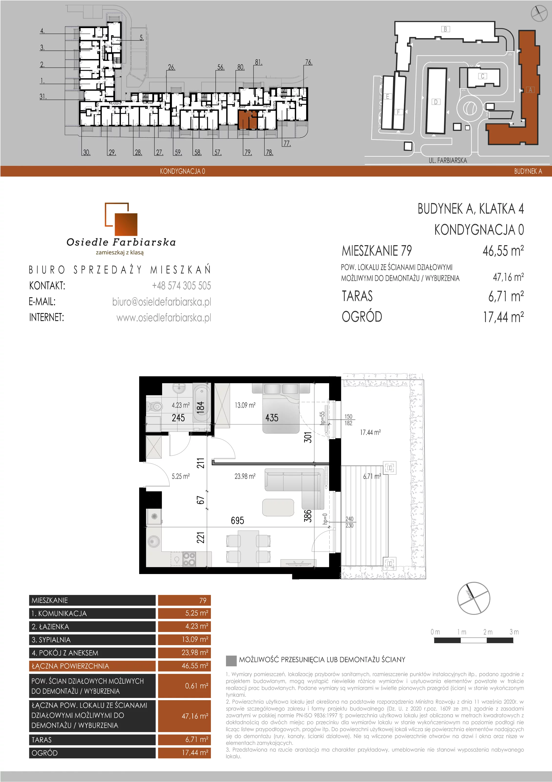 2 pokoje, mieszkanie 46,55 m², parter, oferta nr A79, Osiedle Farbiarska, Tomaszów Mazowiecki, ul. Farbiarska 28, 32, 34