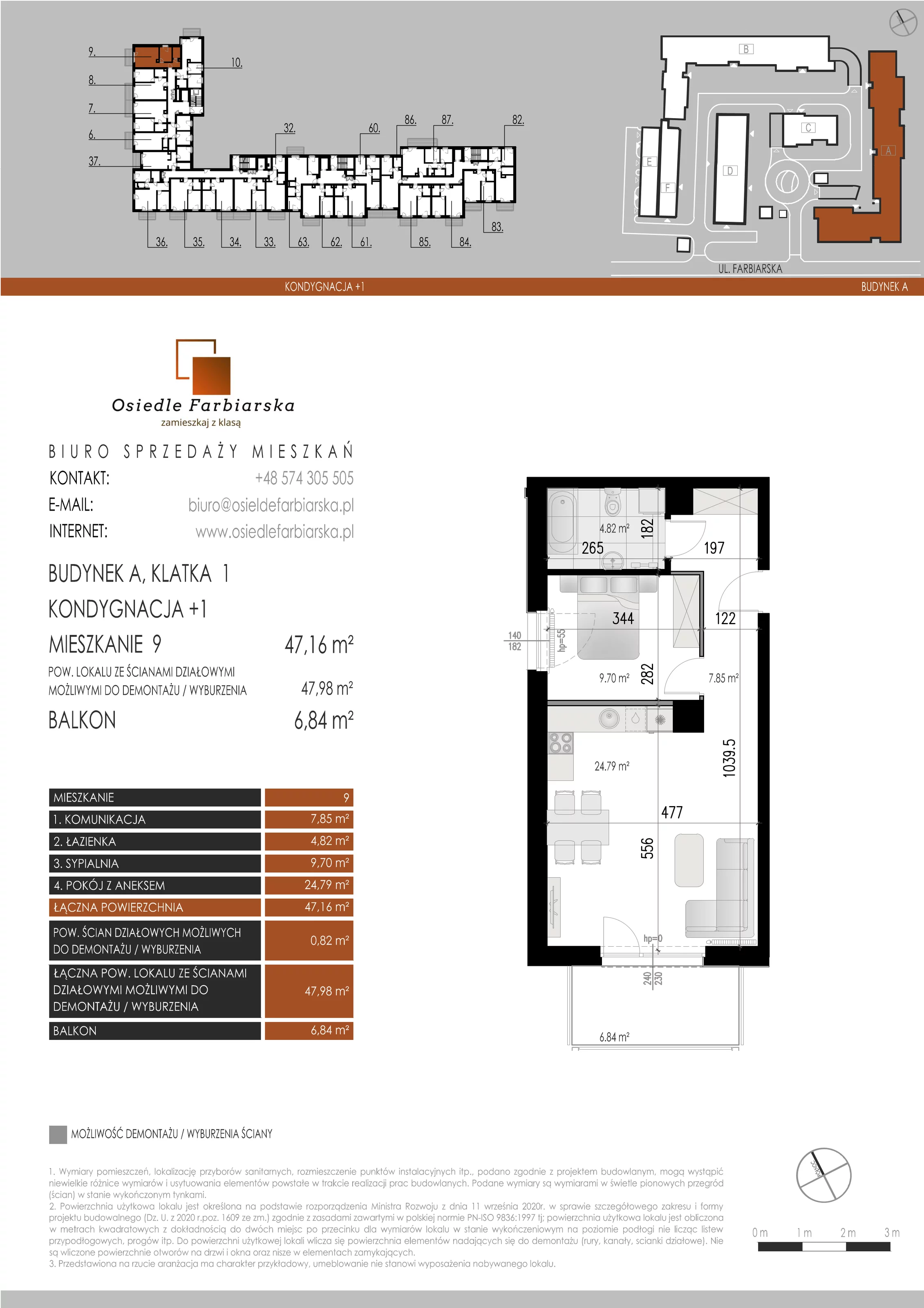 2 pokoje, mieszkanie 47,16 m², piętro 1, oferta nr A9, Osiedle Farbiarska, Tomaszów Mazowiecki, ul. Farbiarska 28, 32, 34