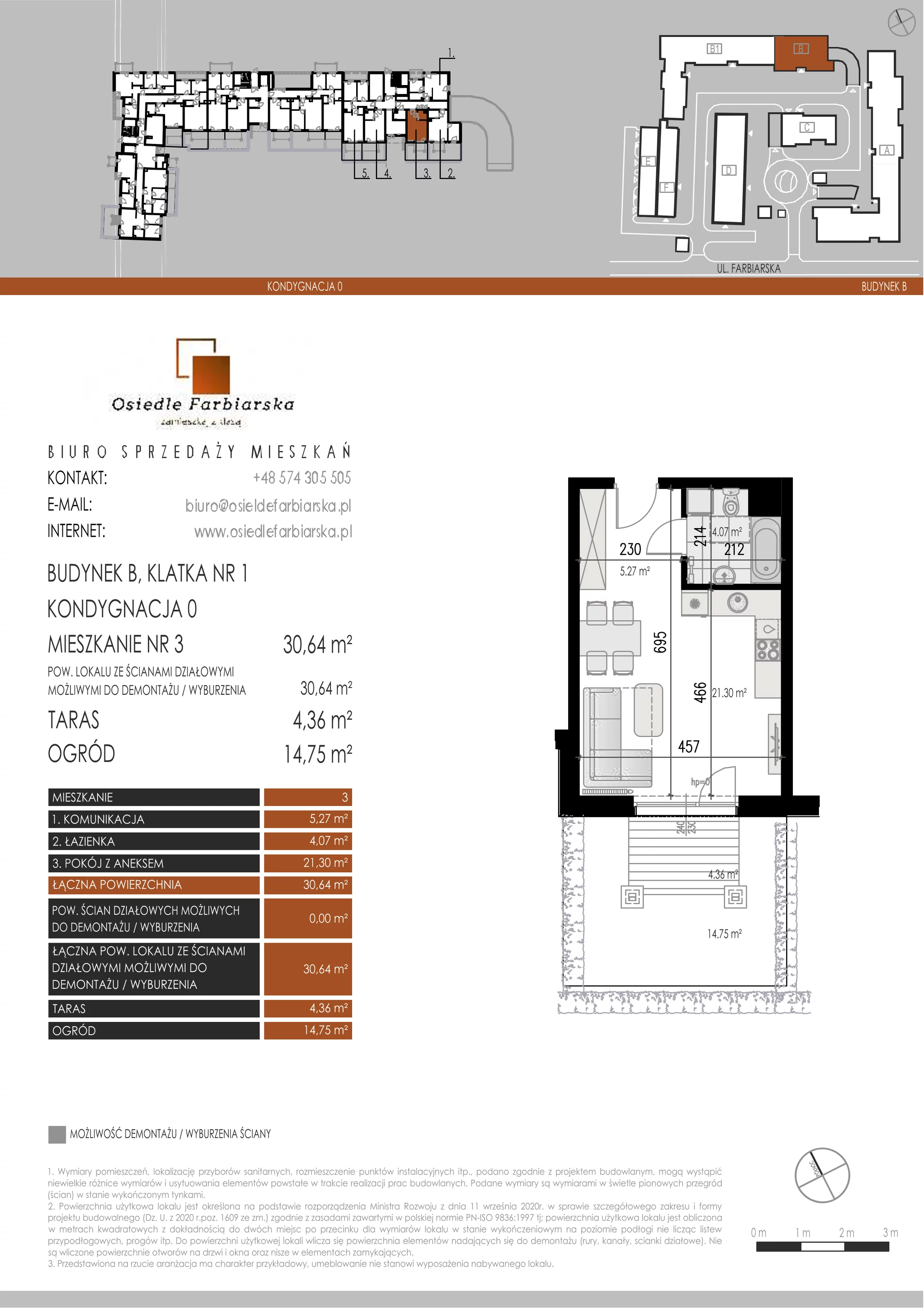 1 pokój, mieszkanie 30,64 m², parter, oferta nr B3, Osiedle Farbiarska, Tomaszów Mazowiecki, ul. Farbiarska 28, 32, 34