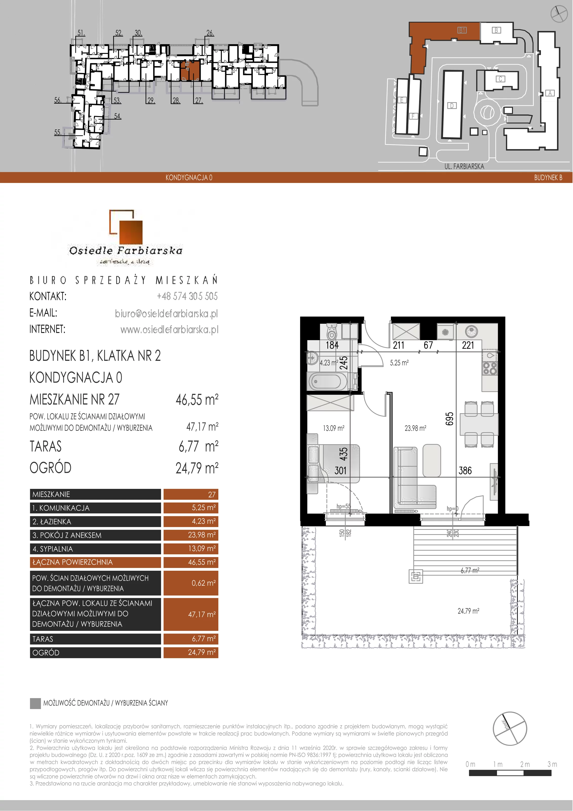 2 pokoje, mieszkanie 46,55 m², parter, oferta nr B1.27, Osiedle Farbiarska, Tomaszów Mazowiecki, ul. Farbiarska 28, 32, 34