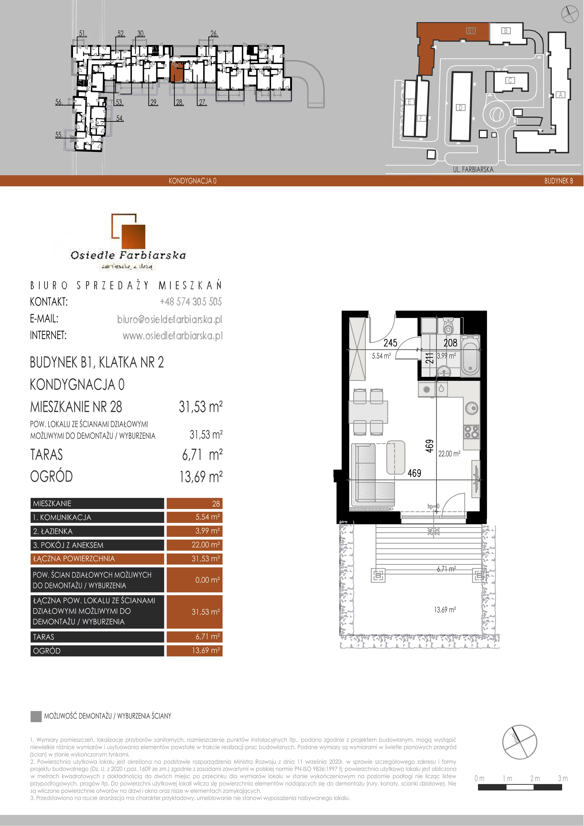 1 pokój, mieszkanie 31,53 m², parter, oferta nr B1.28, Osiedle Farbiarska, Tomaszów Mazowiecki, ul. Farbiarska 28, 32, 34