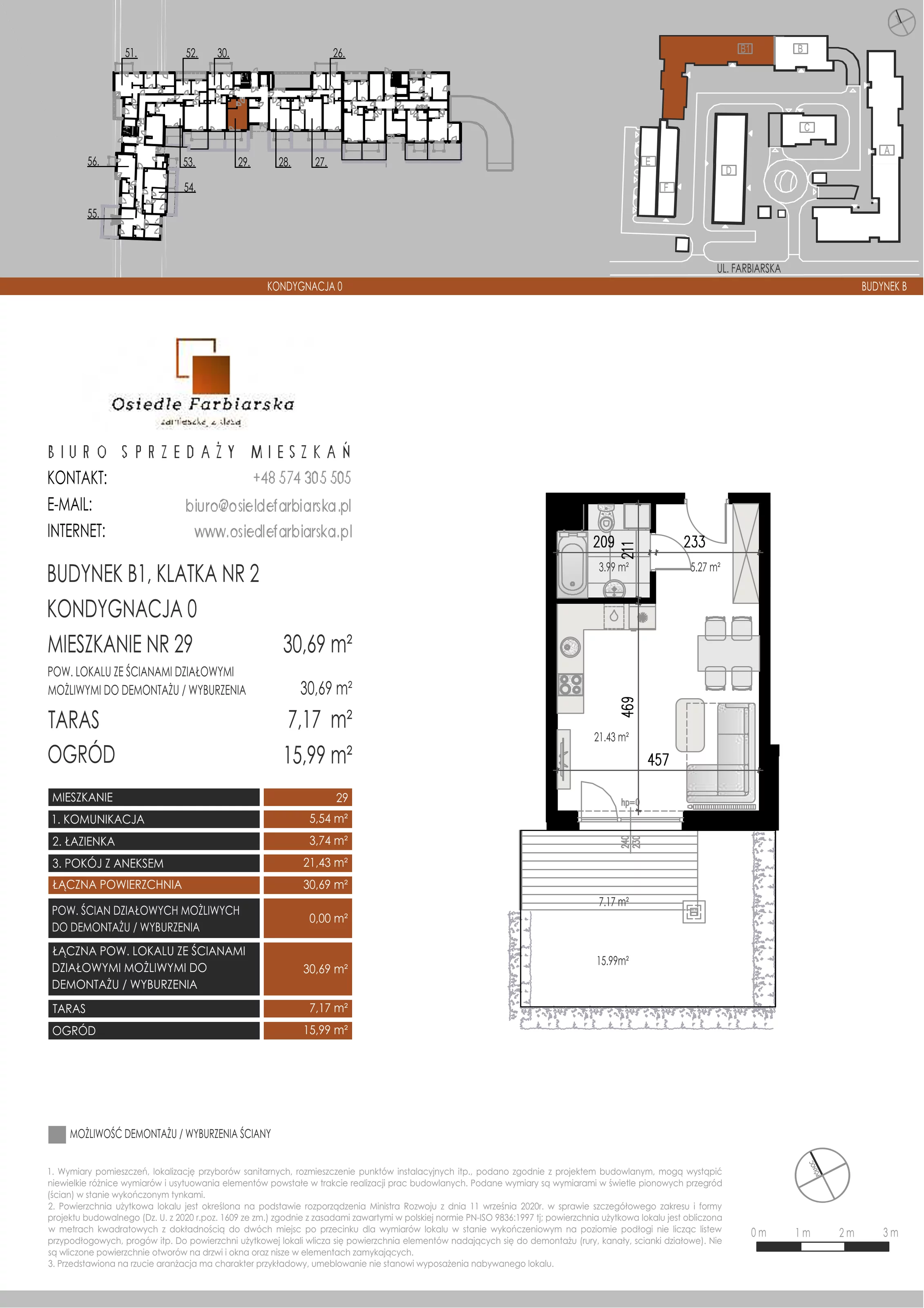 1 pokój, mieszkanie 30,69 m², parter, oferta nr B1.29, Osiedle Farbiarska, Tomaszów Mazowiecki, ul. Farbiarska 28, 32, 34
