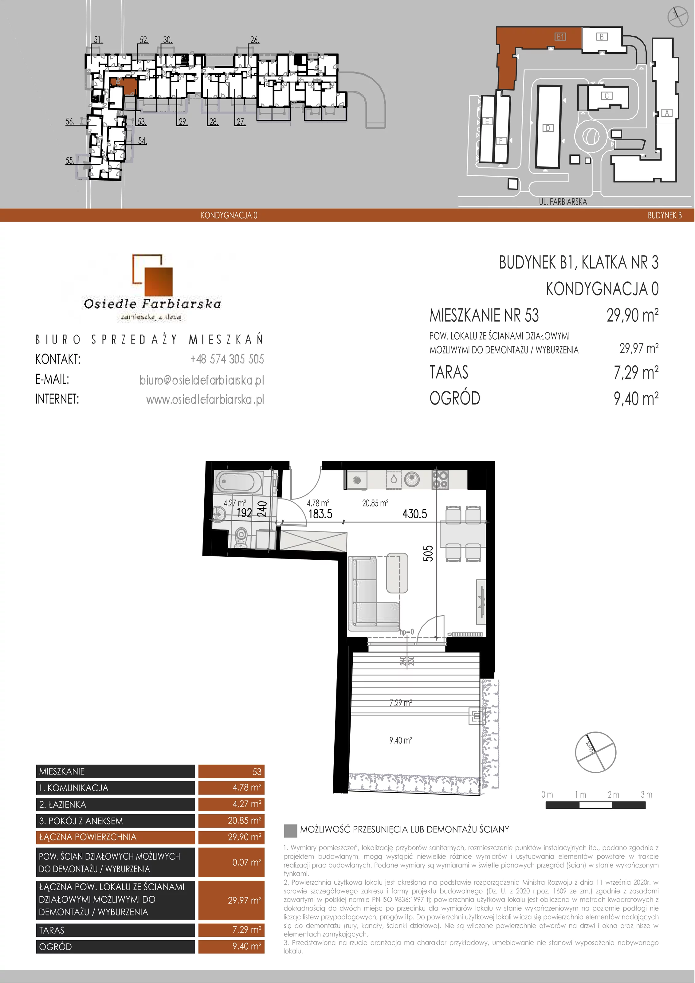 1 pokój, mieszkanie 29,90 m², parter, oferta nr B1.53, Osiedle Farbiarska, Tomaszów Mazowiecki, ul. Farbiarska 28, 32, 34