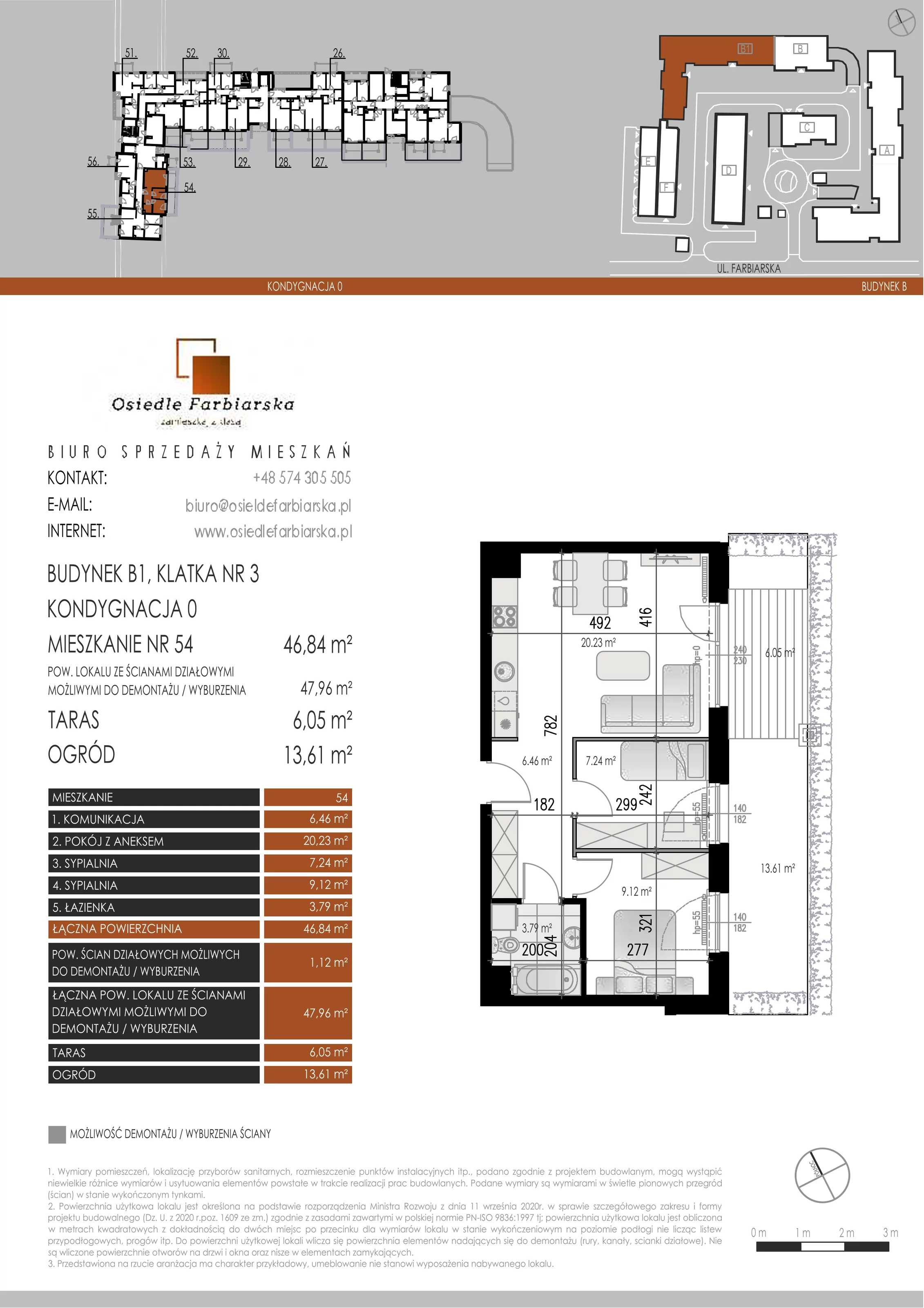 3 pokoje, mieszkanie 46,84 m², parter, oferta nr B1.54, Osiedle Farbiarska, Tomaszów Mazowiecki, ul. Farbiarska 28, 32, 34