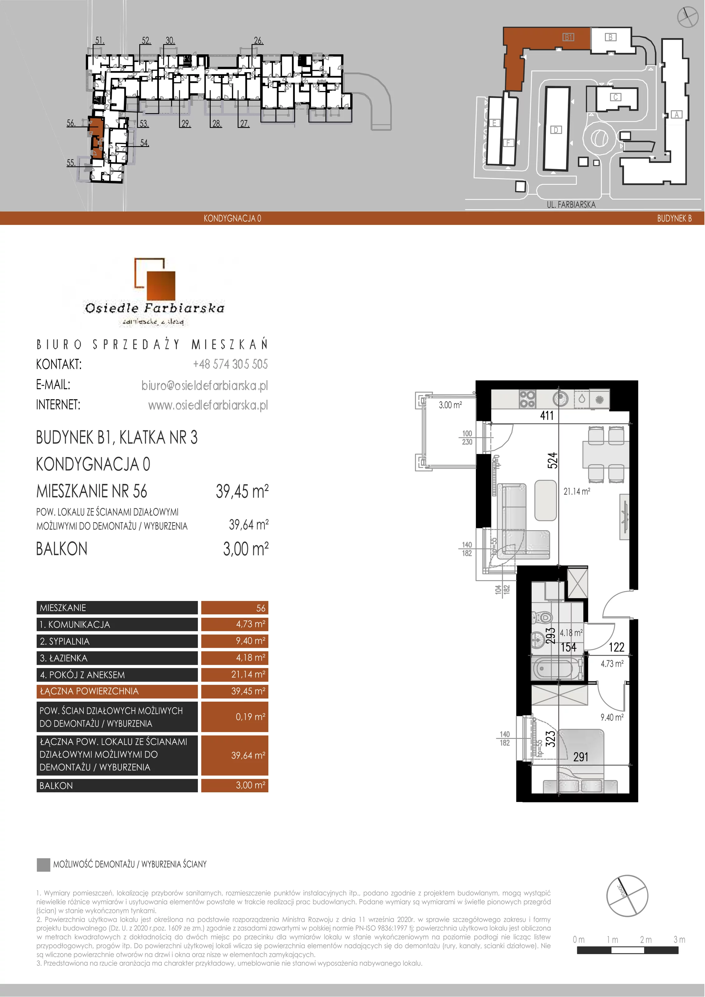 2 pokoje, mieszkanie 39,45 m², parter, oferta nr B1.56, Osiedle Farbiarska, Tomaszów Mazowiecki, ul. Farbiarska 28, 32, 34