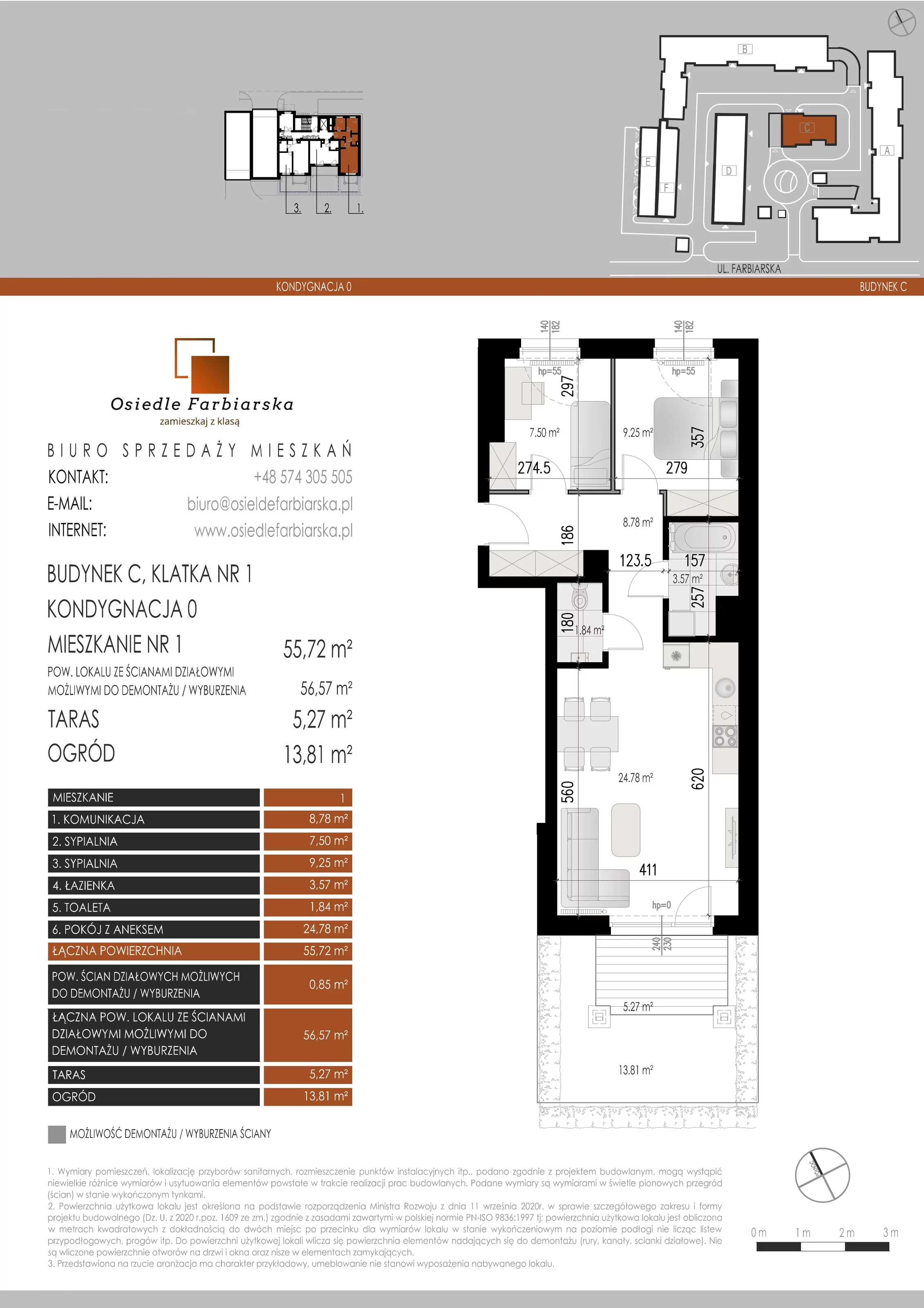 3 pokoje, mieszkanie 55,72 m², parter, oferta nr C1, Osiedle Farbiarska, Tomaszów Mazowiecki, ul. Farbiarska 28, 32, 34