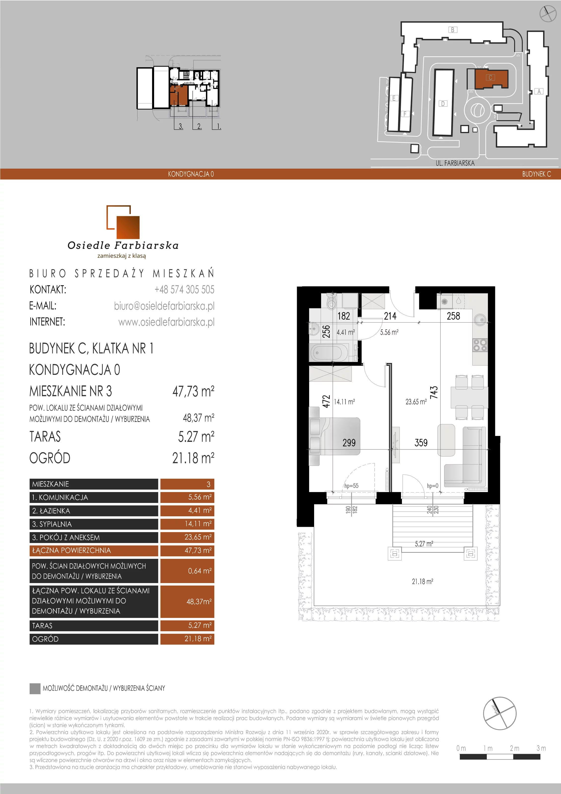 2 pokoje, mieszkanie 47,73 m², parter, oferta nr C3, Osiedle Farbiarska, Tomaszów Mazowiecki, ul. Farbiarska 28, 32, 34
