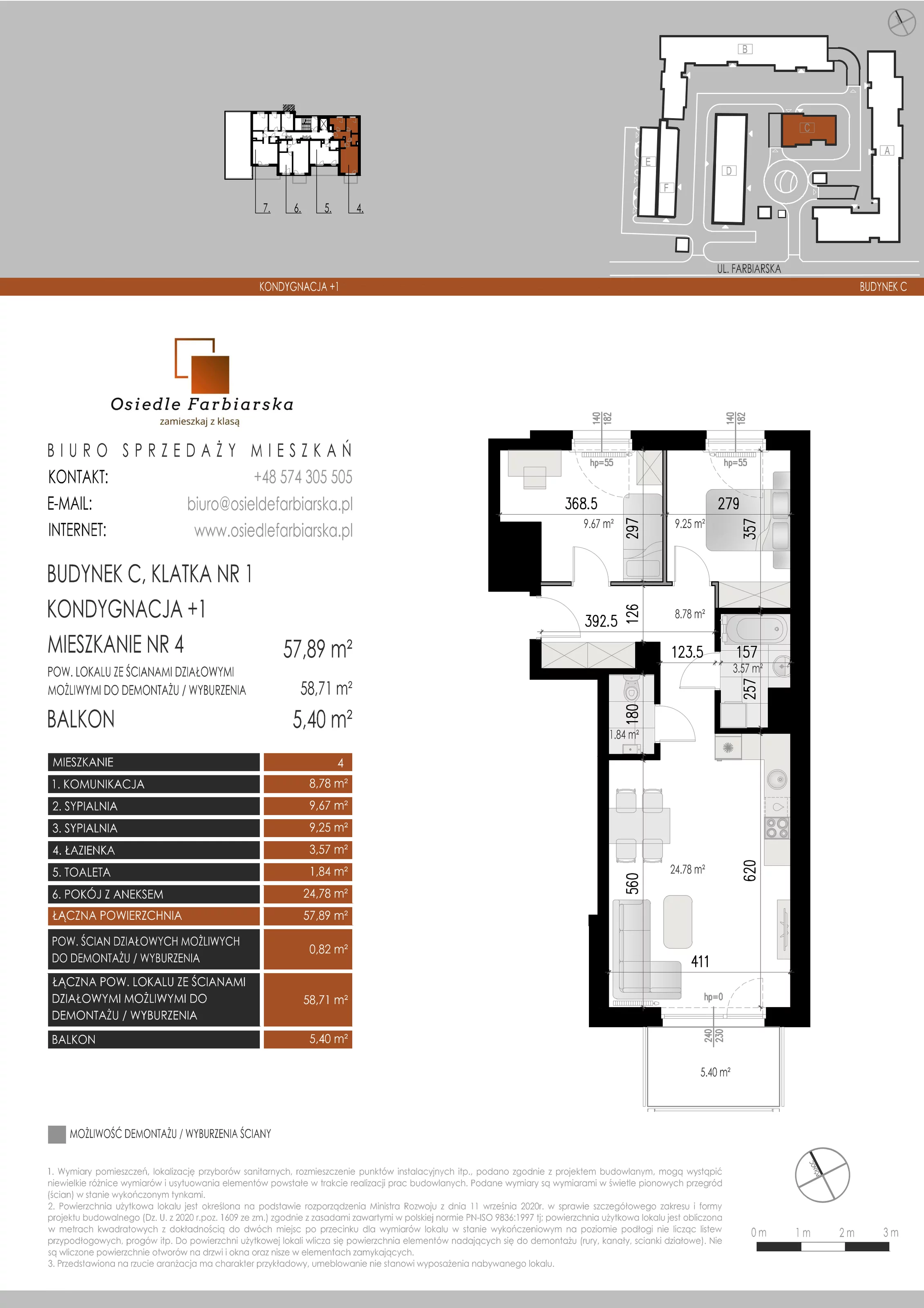 3 pokoje, mieszkanie 57,89 m², piętro 1, oferta nr C4, Osiedle Farbiarska, Tomaszów Mazowiecki, ul. Farbiarska 28, 32, 34