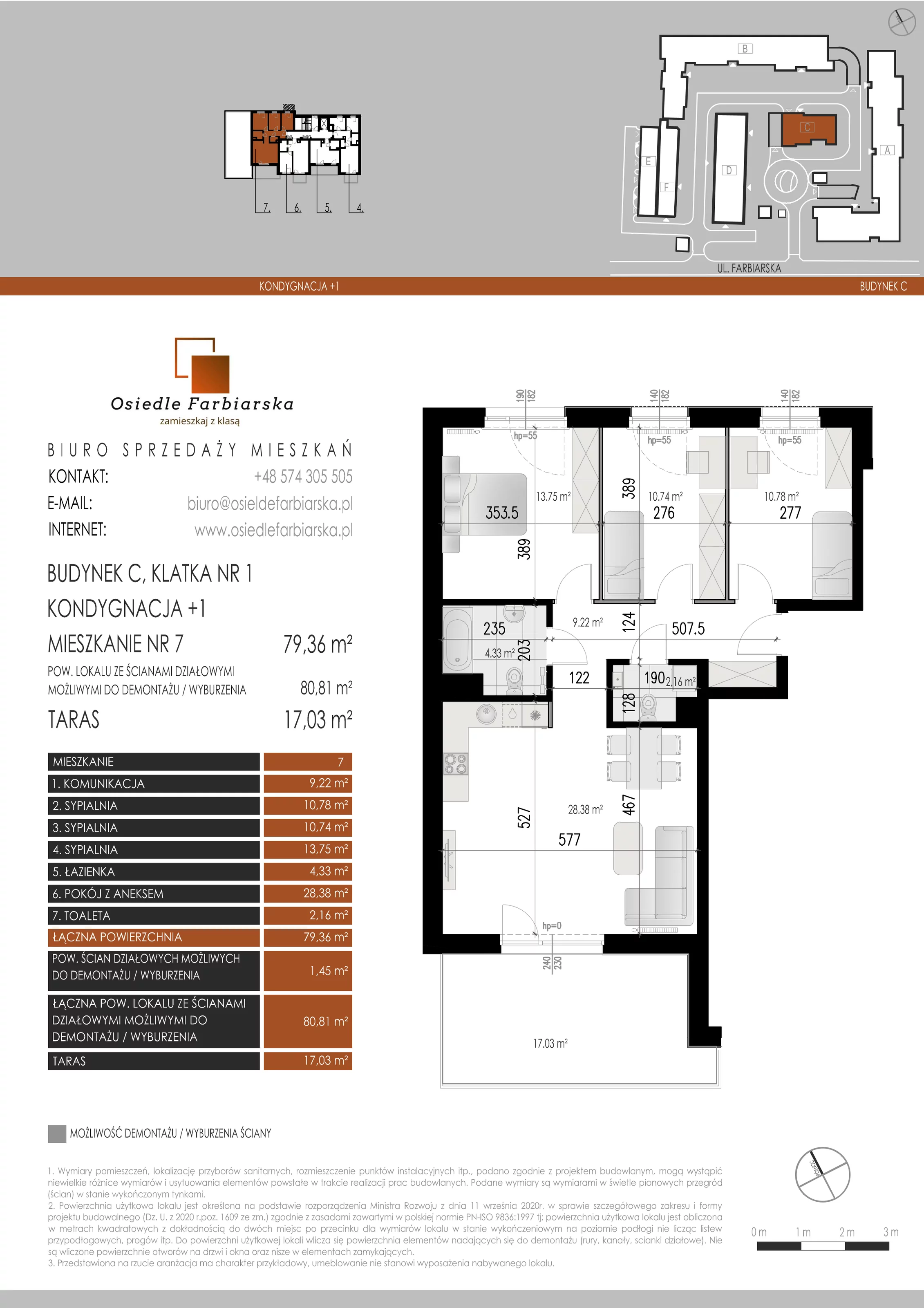 4 pokoje, mieszkanie 79,36 m², piętro 1, oferta nr C7, Osiedle Farbiarska, Tomaszów Mazowiecki, ul. Farbiarska 28, 32, 34